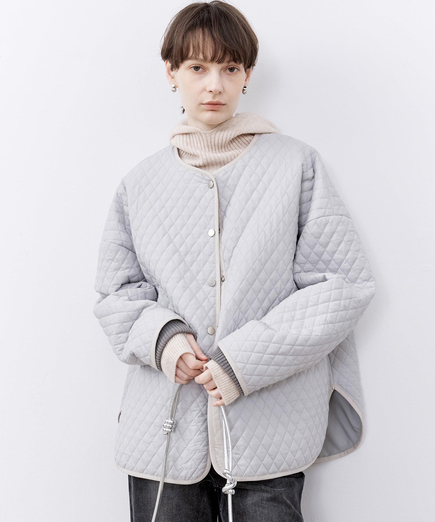 Collarless Quilted Jacket