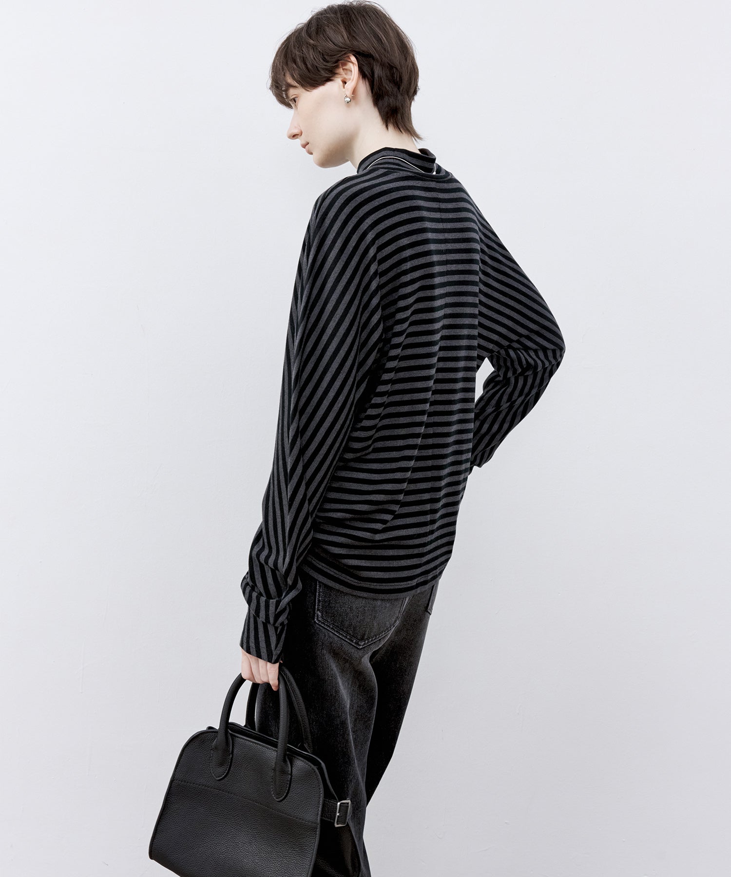 「PRE ORDER」Mock Neck Striped T-Shirt