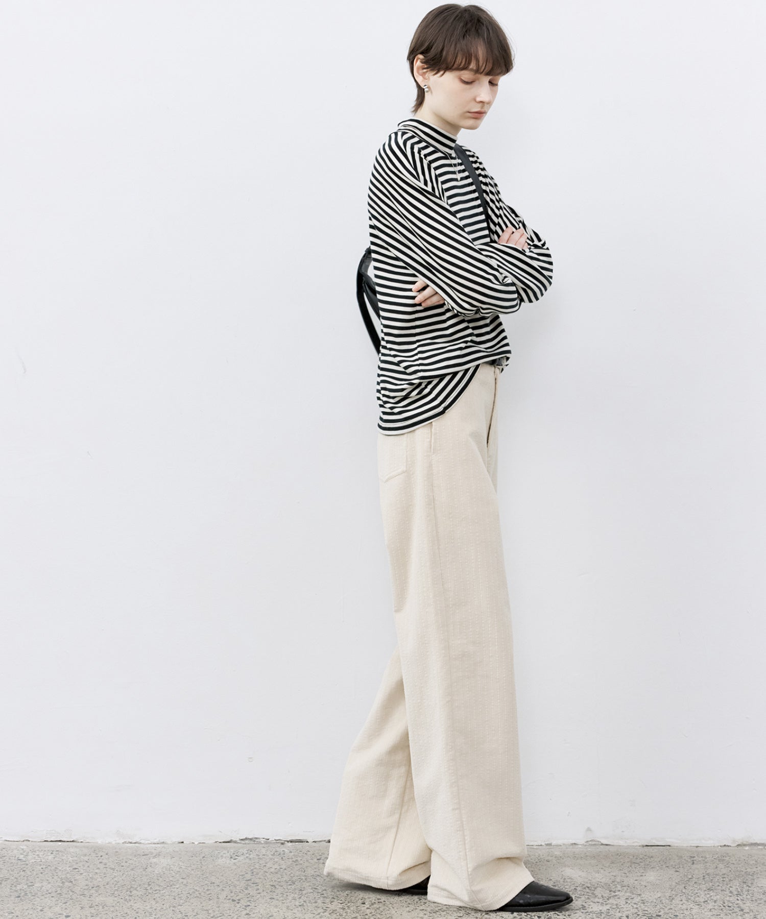 「PRE ORDER」Mock Neck Striped T-Shirt