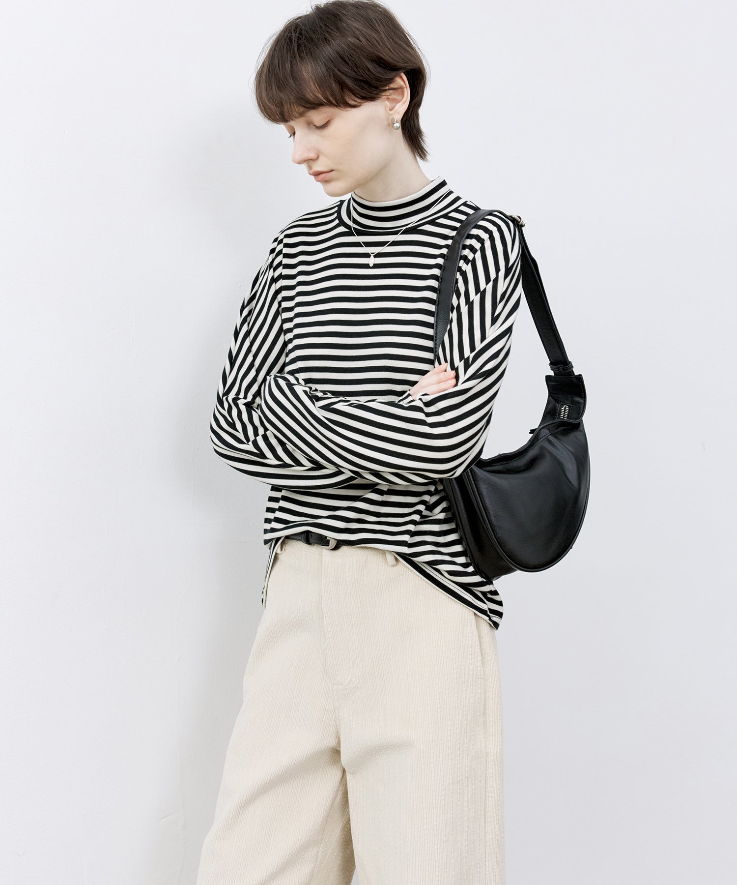 「PRE ORDER」Mock Neck Striped T-Shirt