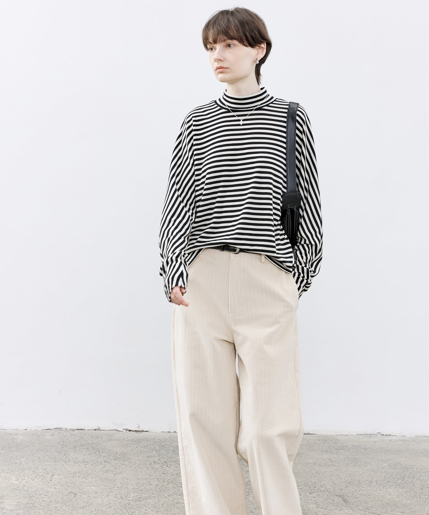 「PRE ORDER」Mock Neck Striped T-Shirt