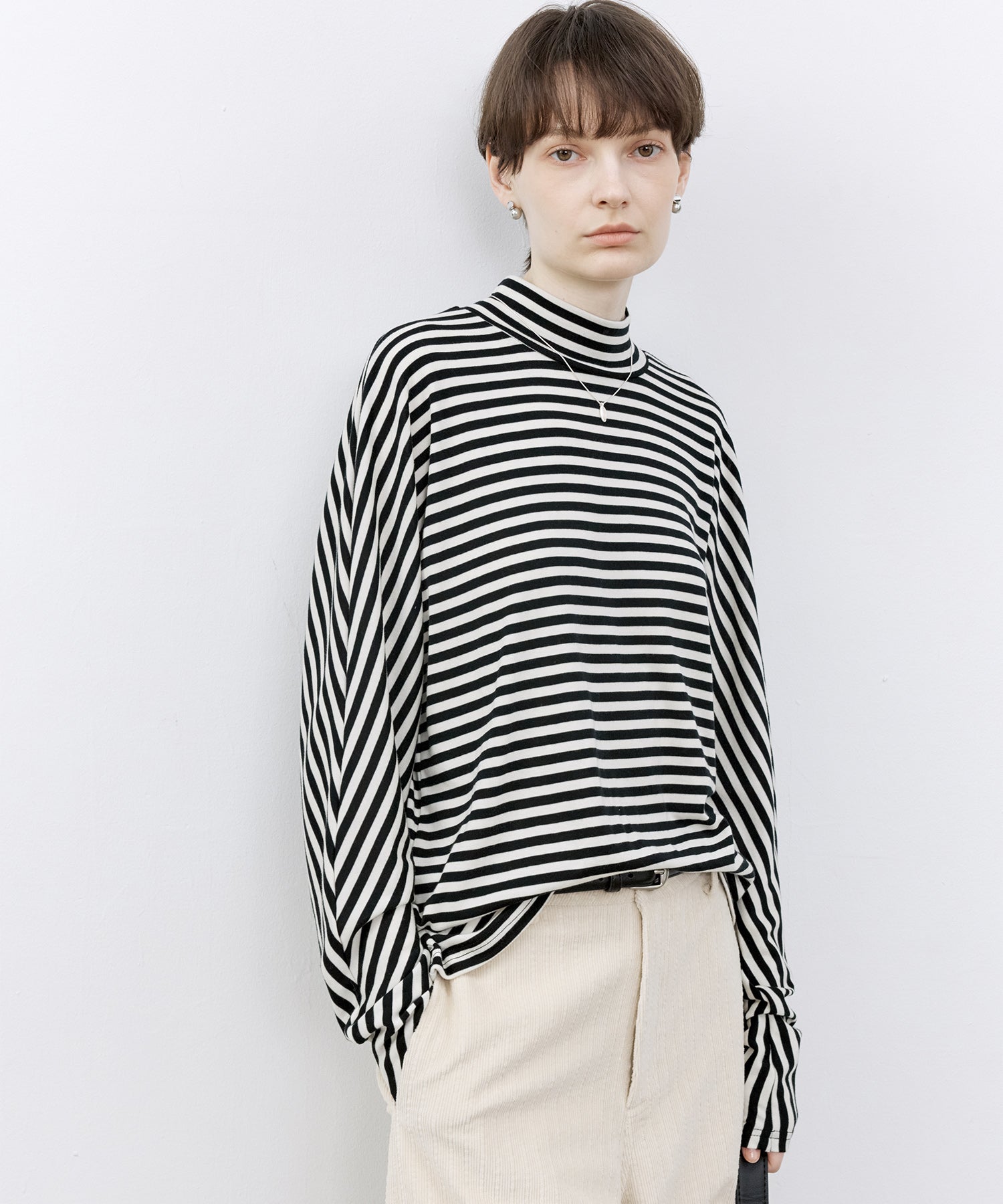 「PRE ORDER」Mock Neck Striped T-Shirt