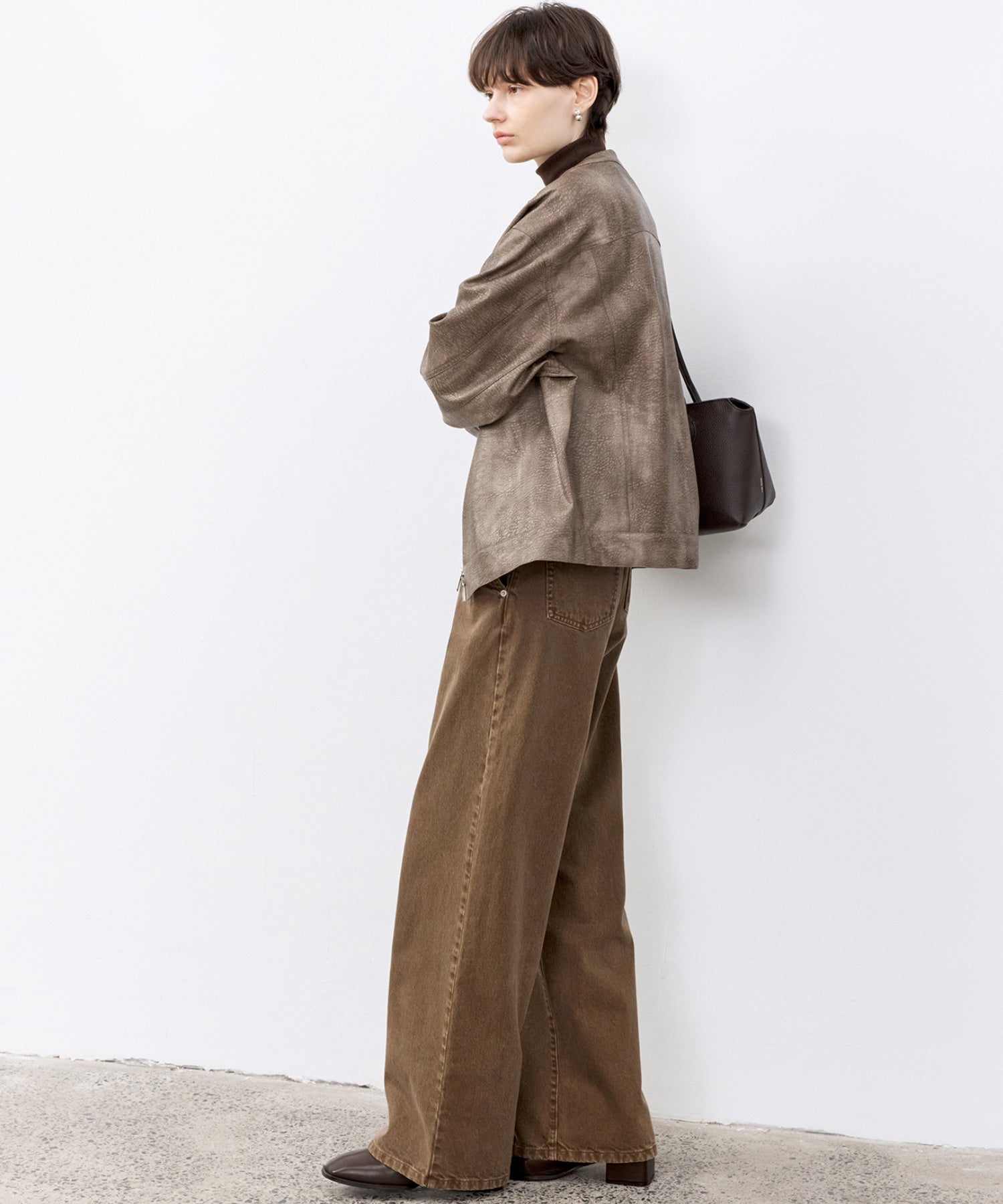 Basic Narrow Straight Brown Denim Pants