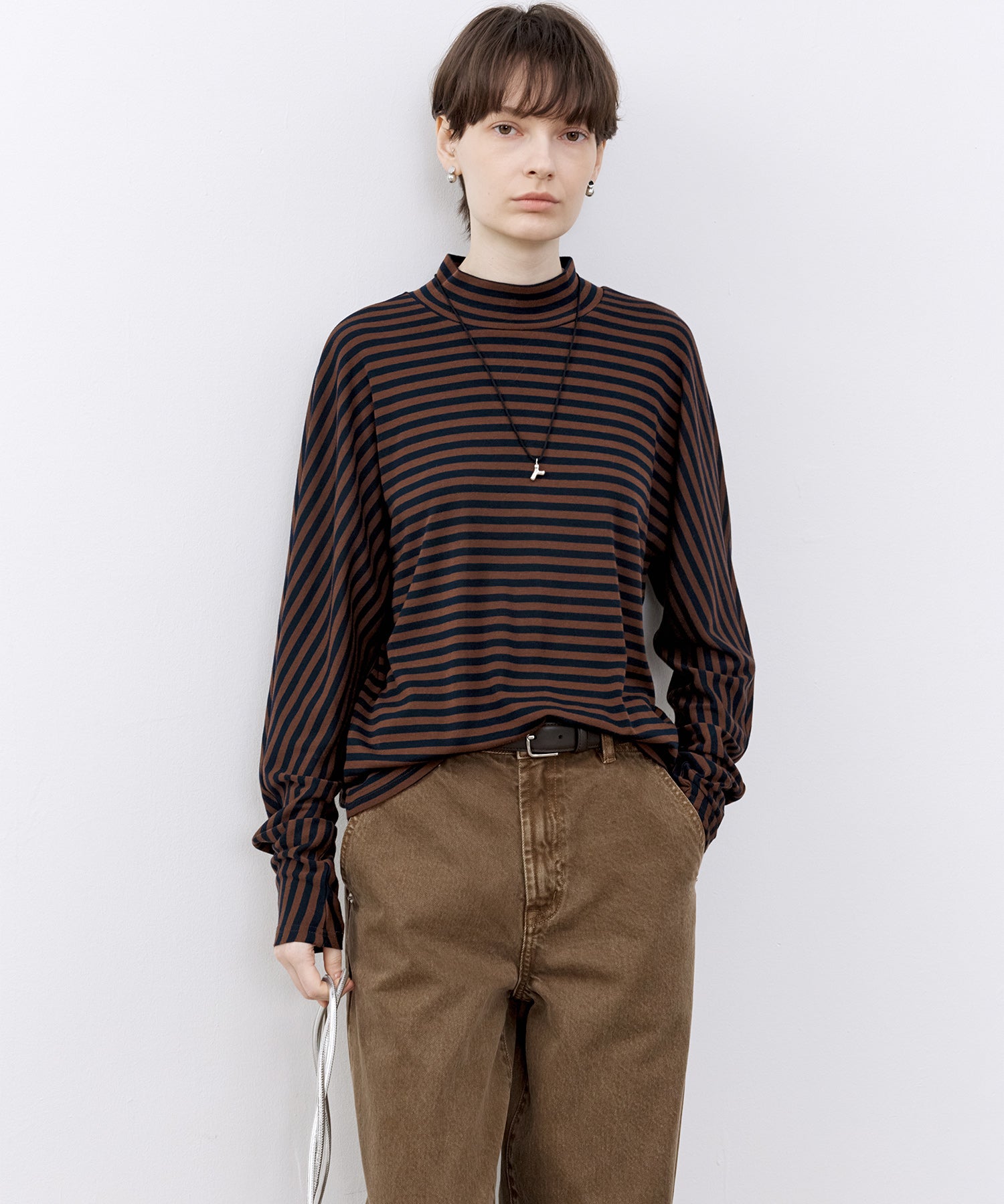 「PRE ORDER」Mock Neck Striped T-Shirt