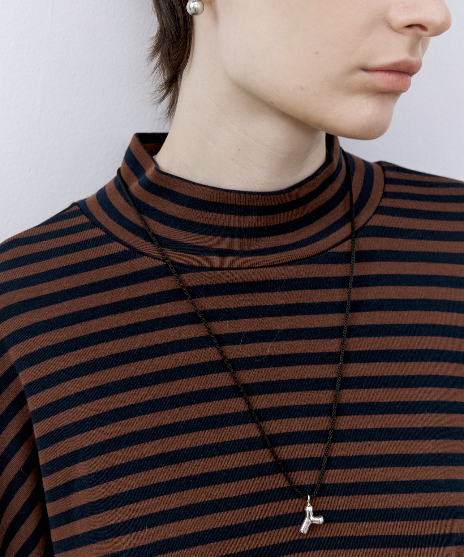 「PRE ORDER」Mock Neck Striped T-Shirt