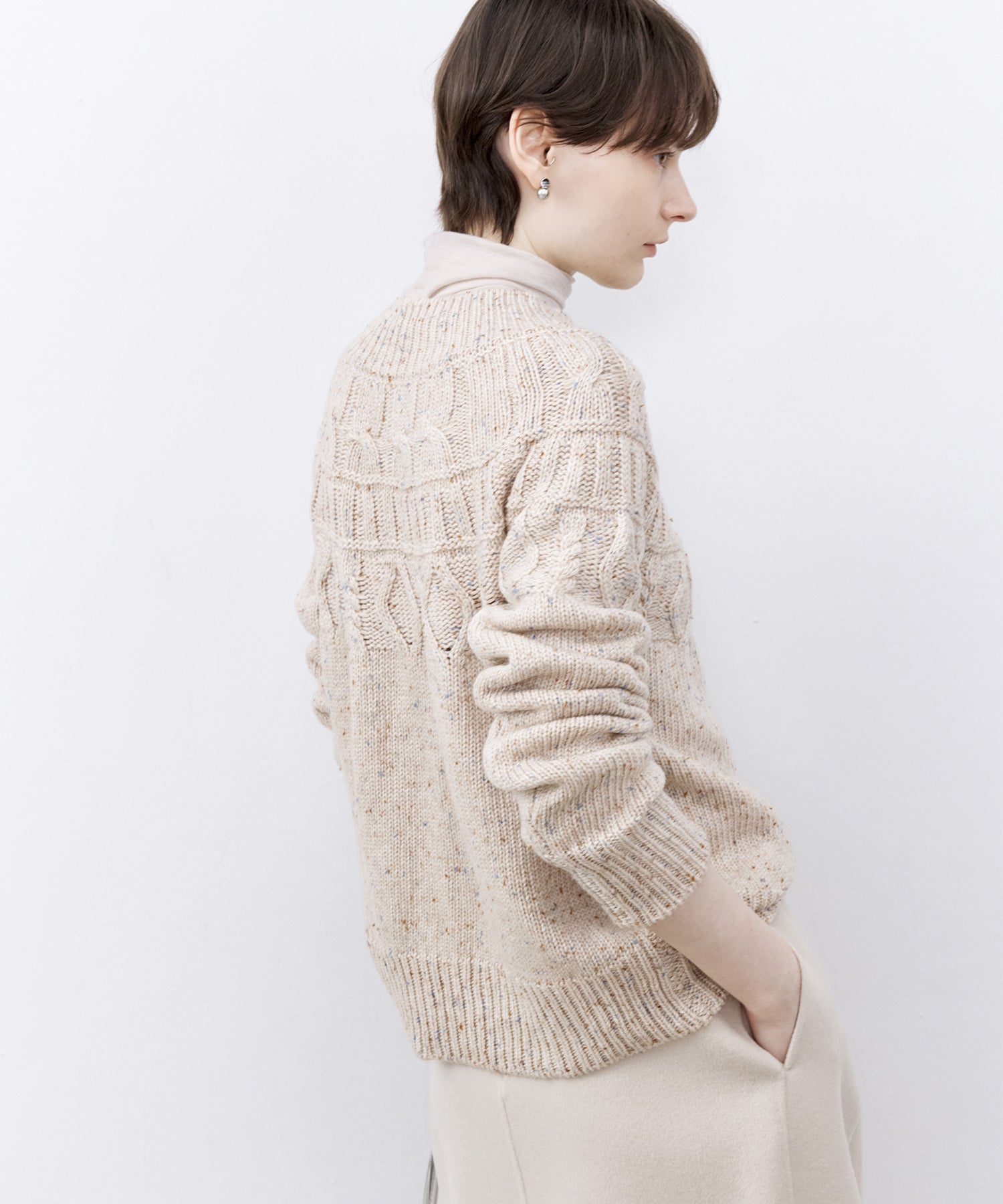 Crew Neck Cable Knit Mélange Sweater