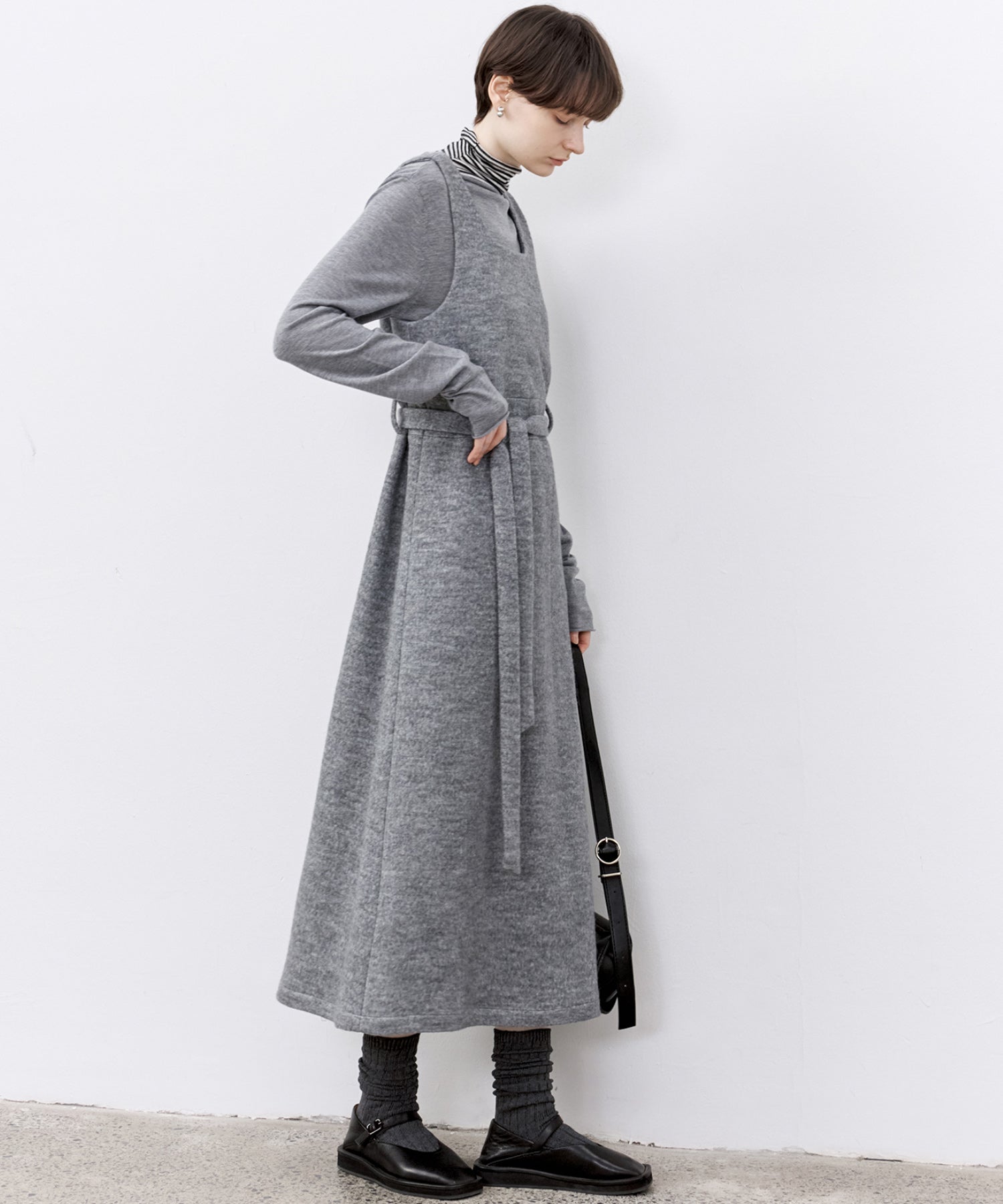 「PRE ORDER」Wool-Blend Belted Jumper Dress