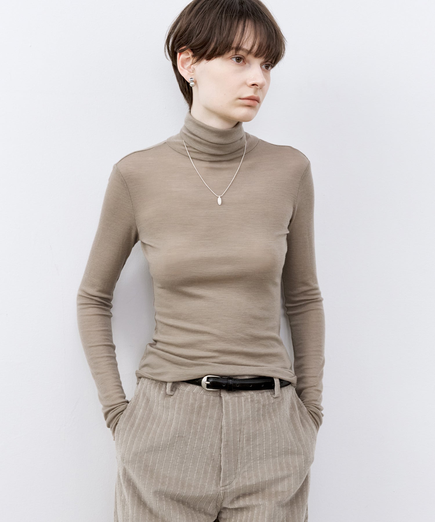 High-Neck Soft Wool Knit Top