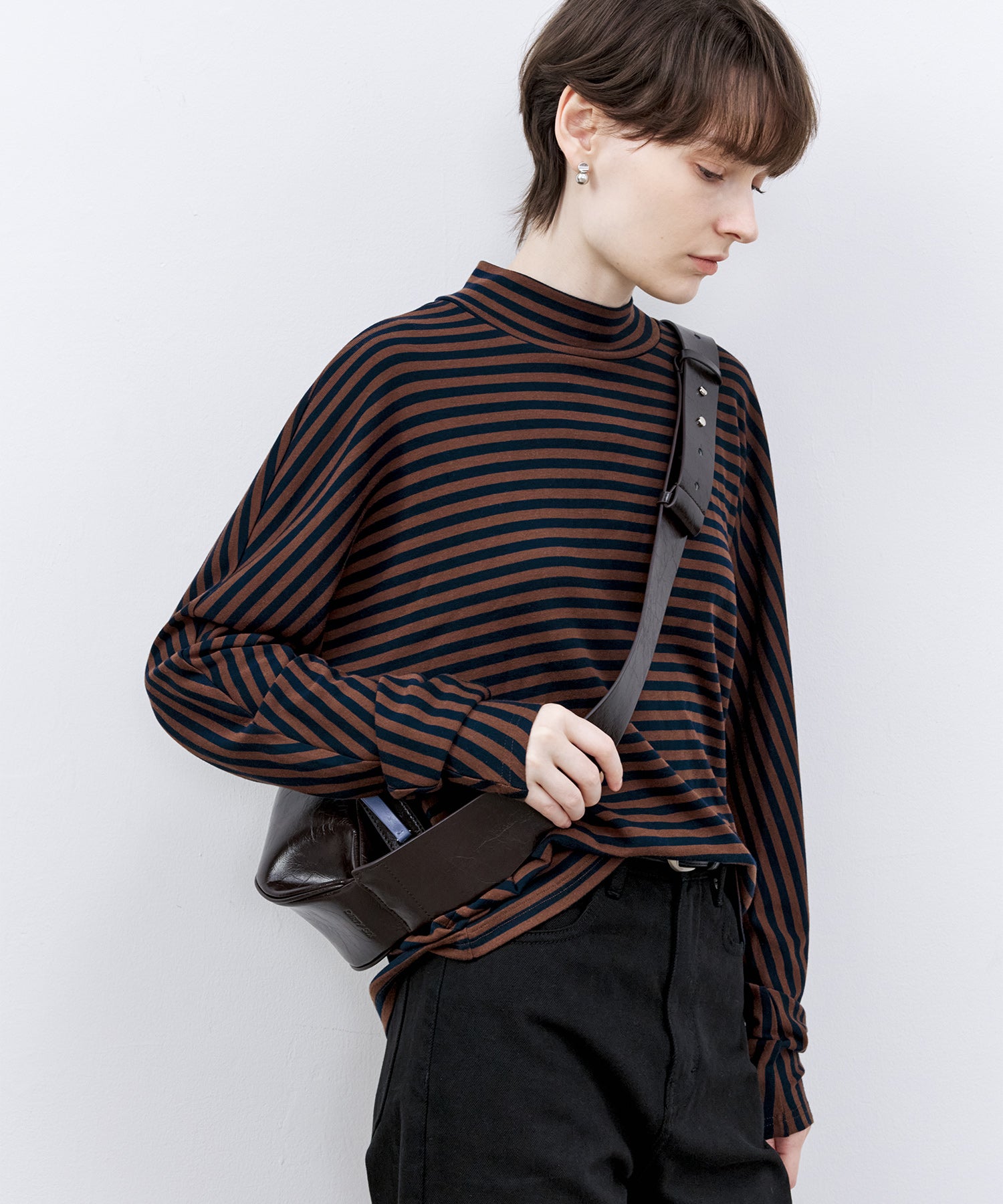 「PRE ORDER」Mock Neck Striped T-Shirt