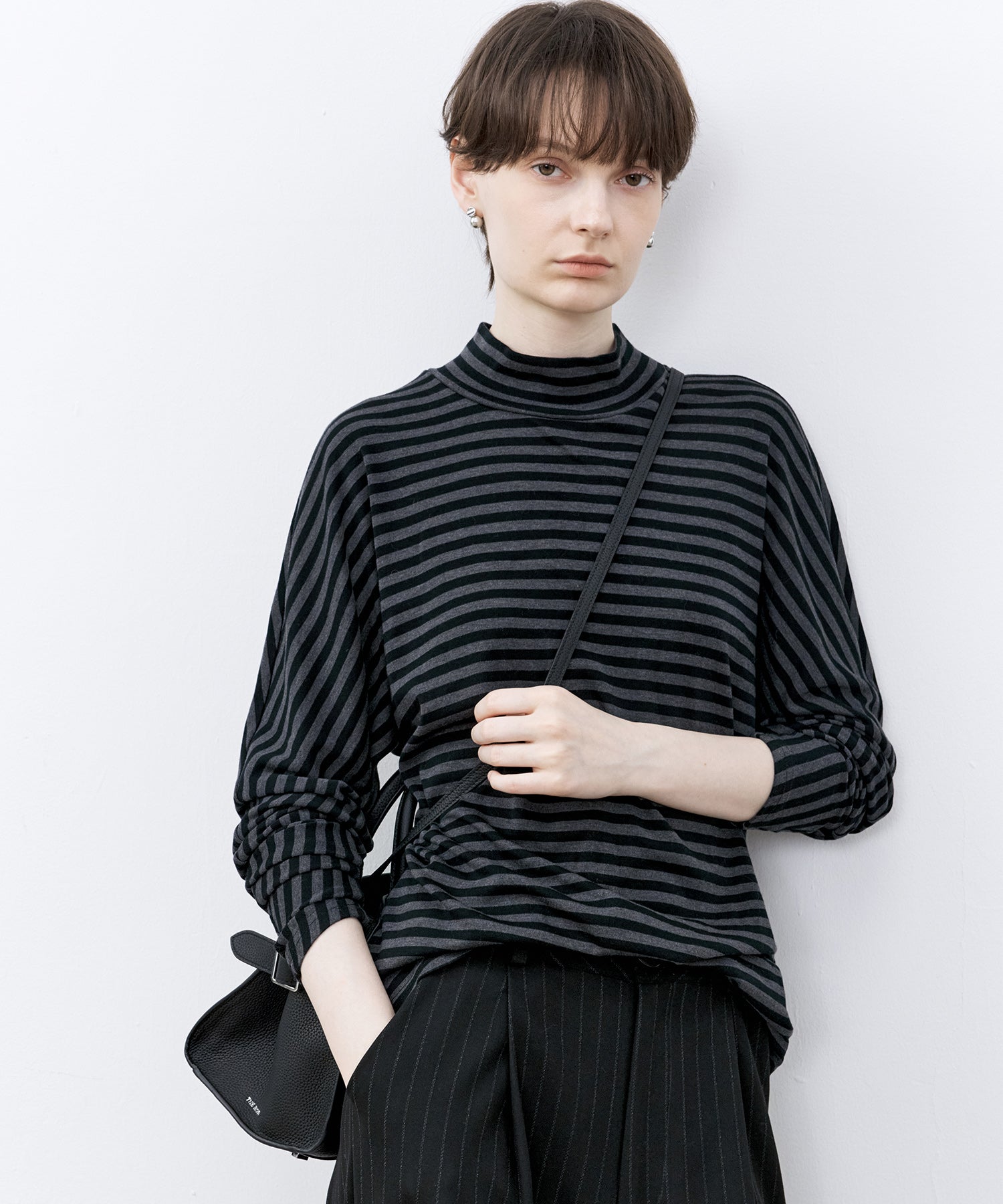 「PRE ORDER」Mock Neck Striped T-Shirt