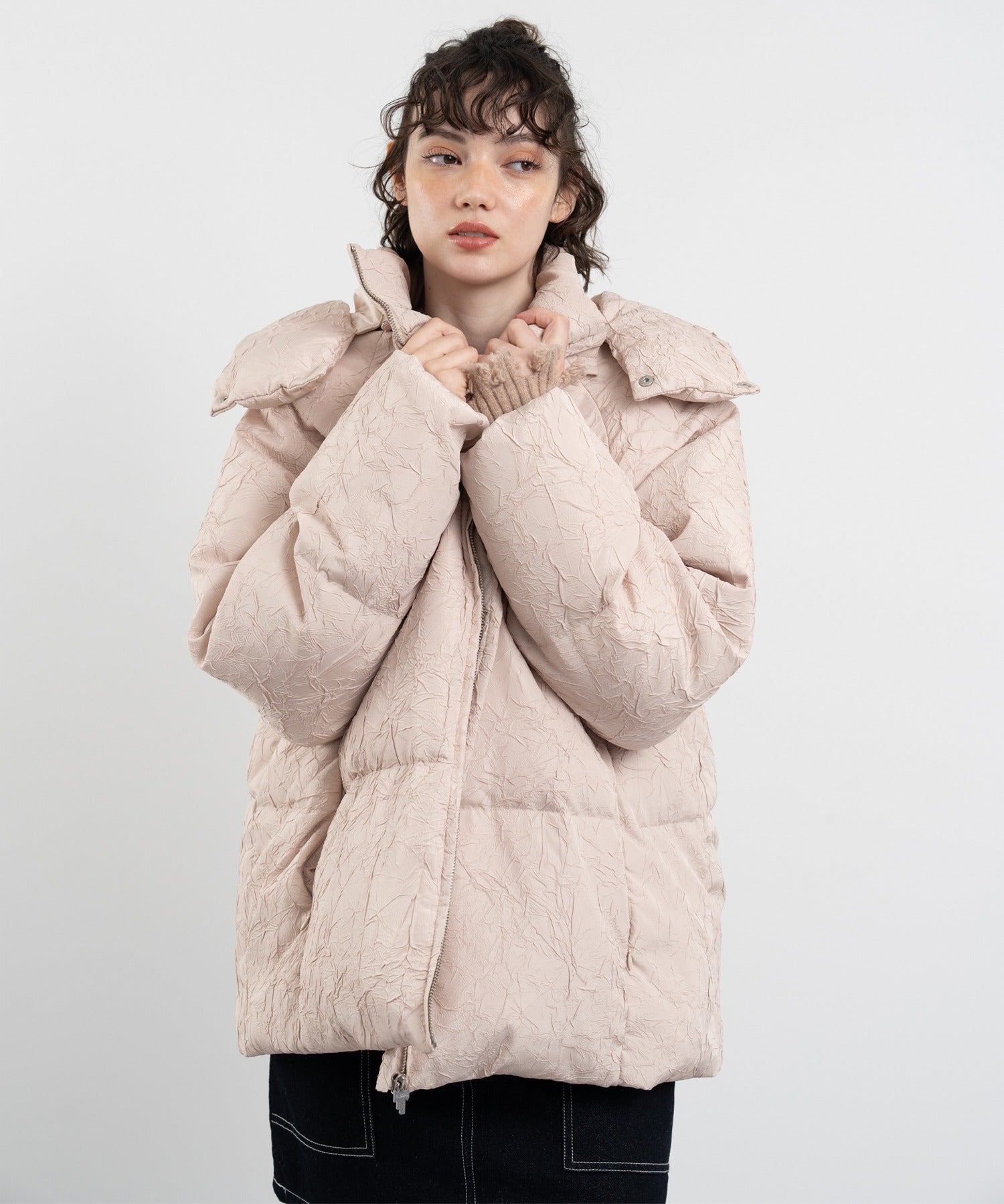 Puffy Jacquard Hooded Down Jacket