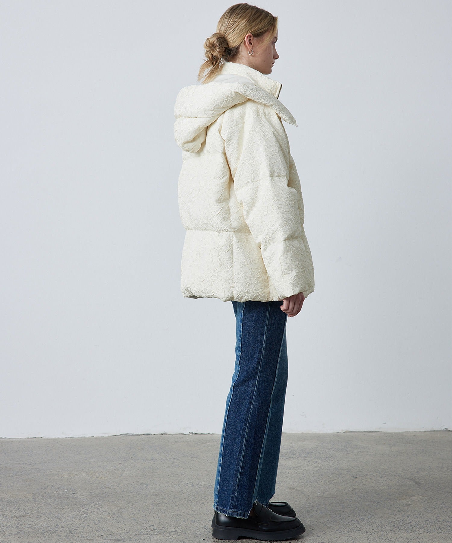 Puffy Jacquard Hooded Down Jacket