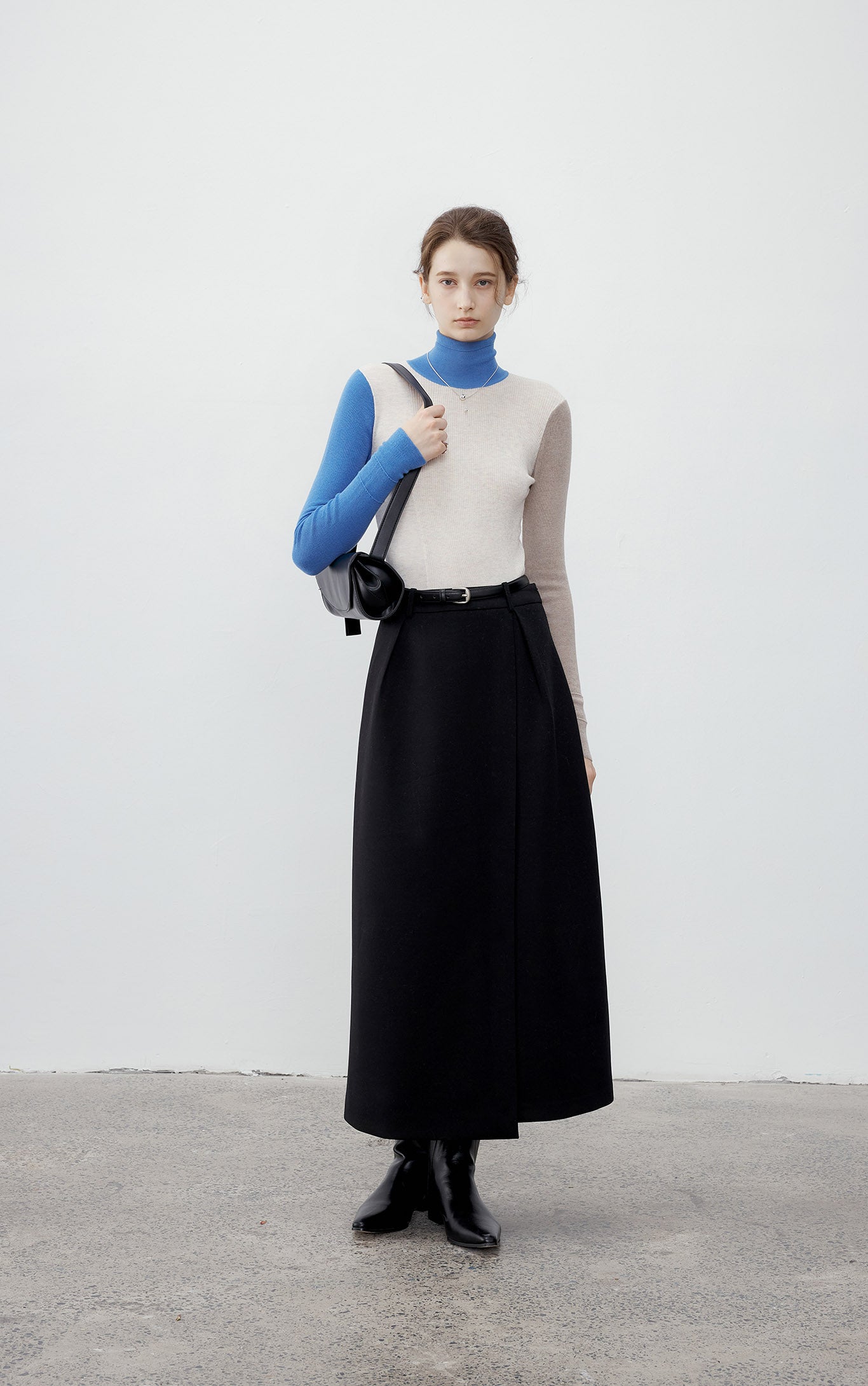 [tageechita] Bicolor high neck wool knit tops