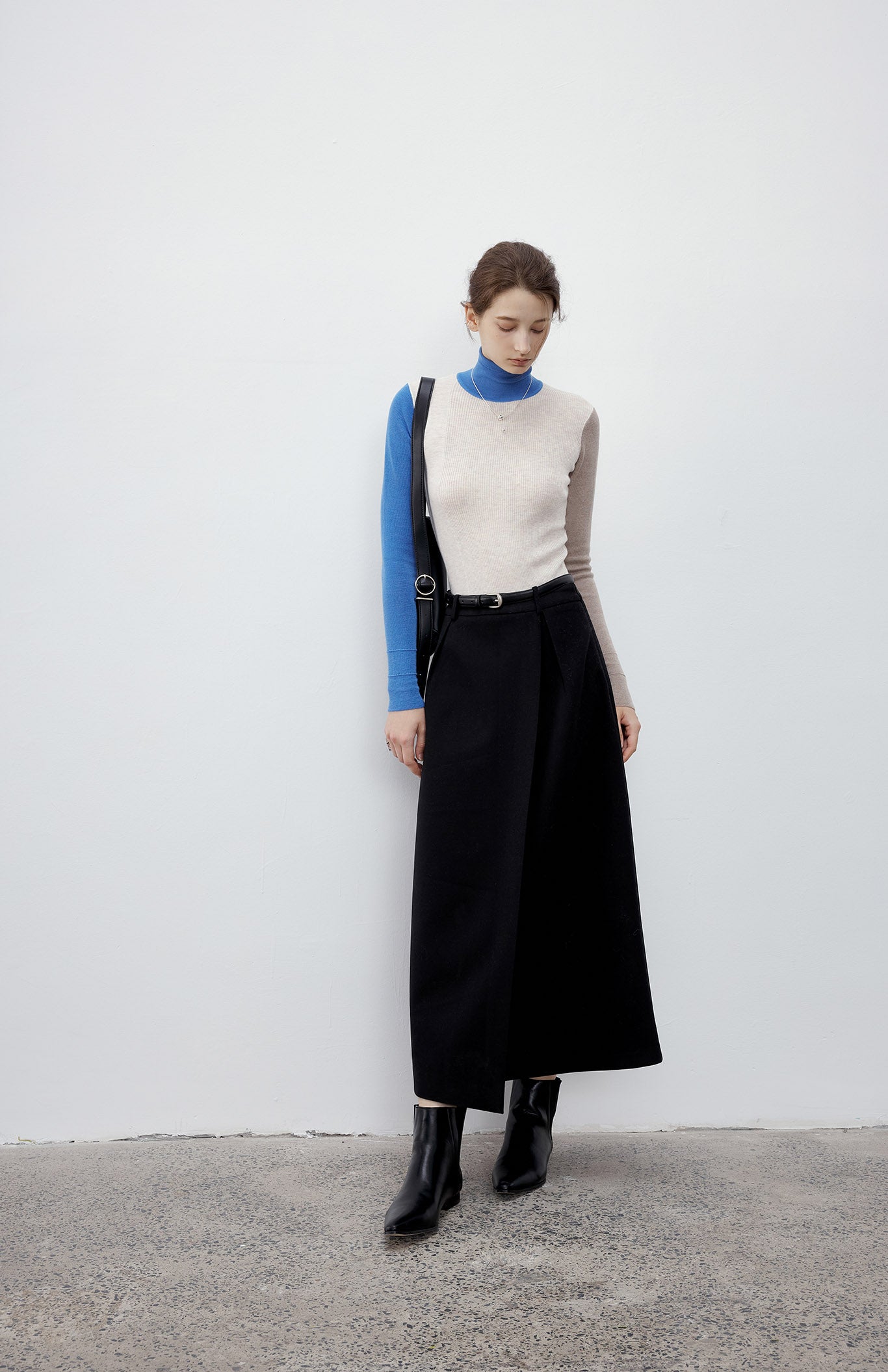 [tageechita] Bicolor high neck wool knit tops