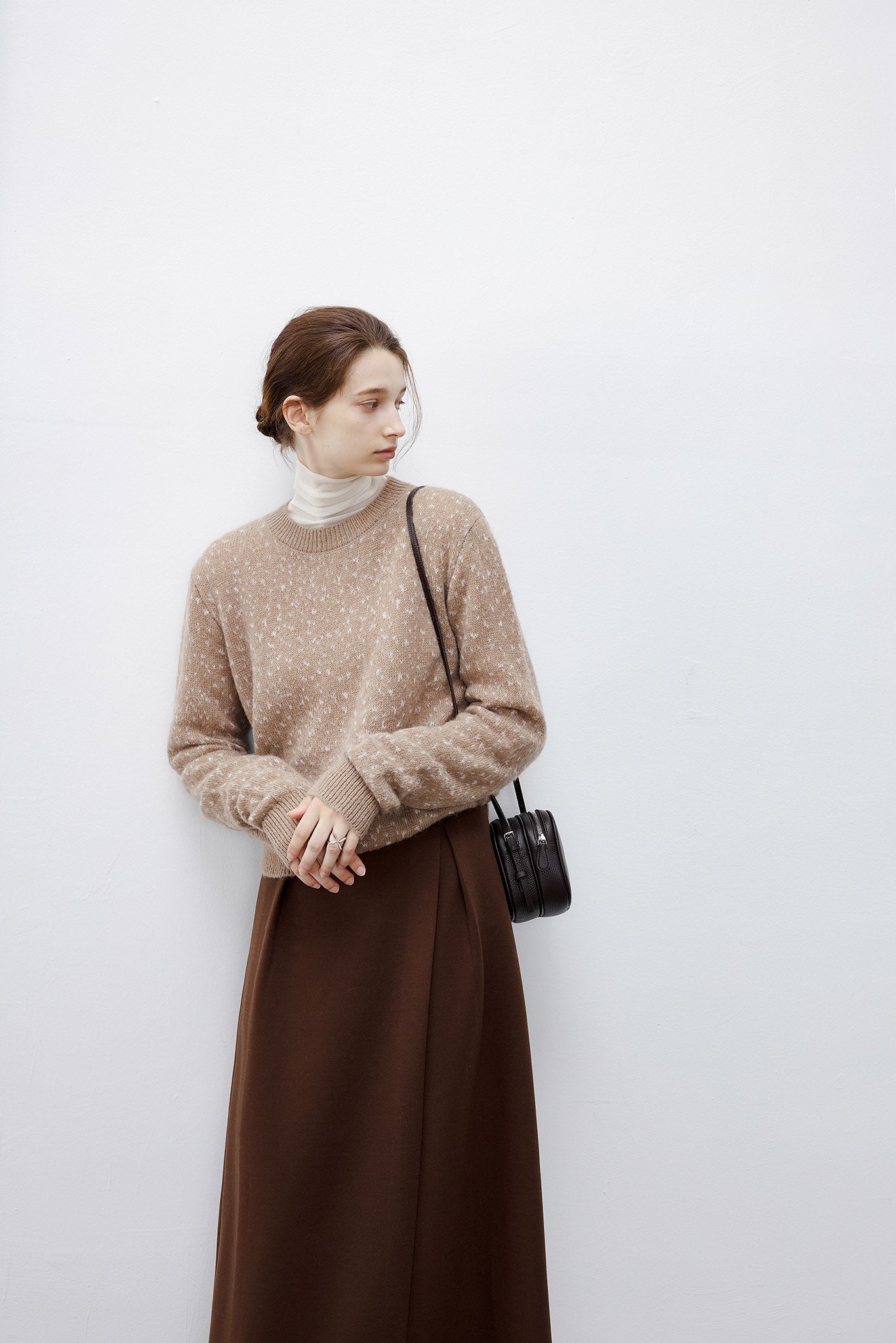 [tageechita] Wool blend jacquard crew neck knit