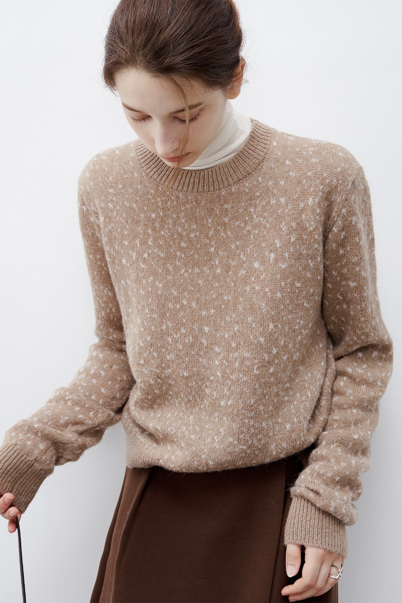 [tageechita] Wool blend jacquard crew neck knit