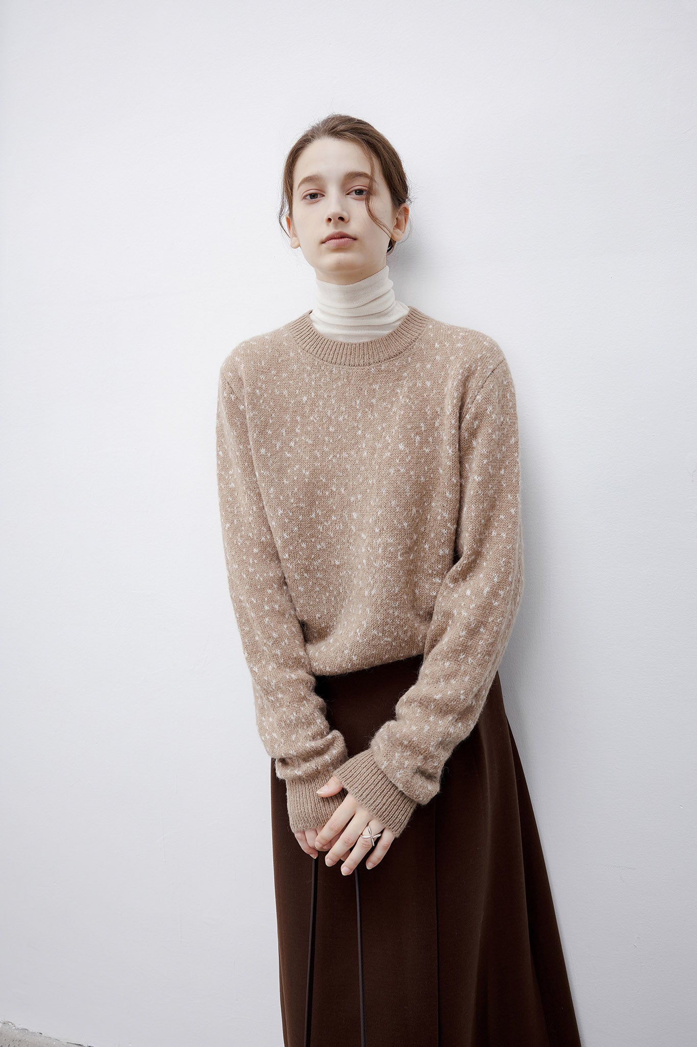 [tageechita] Wool blend jacquard crew neck knit