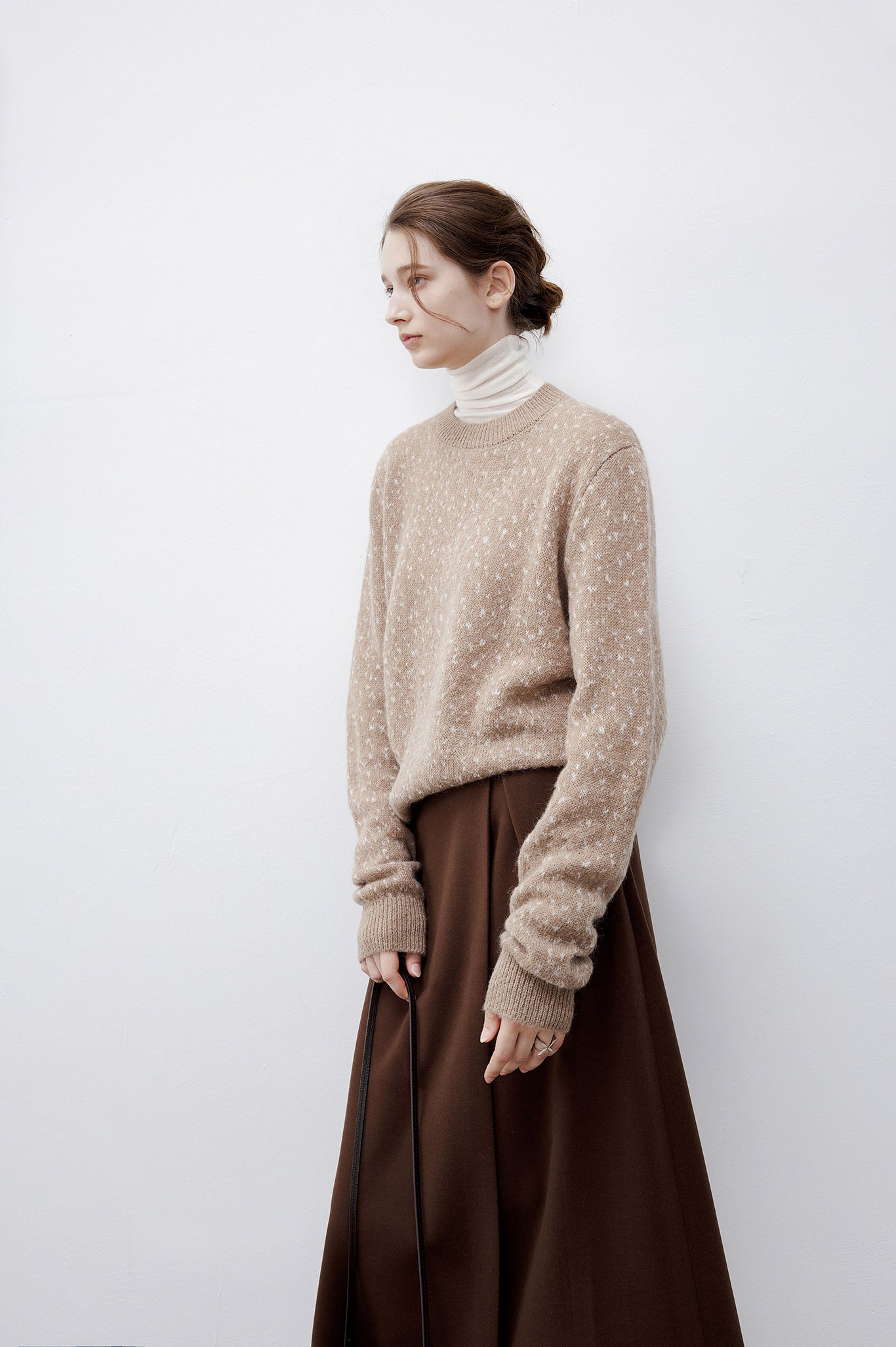 [tageechita] Wool blend jacquard crew neck knit