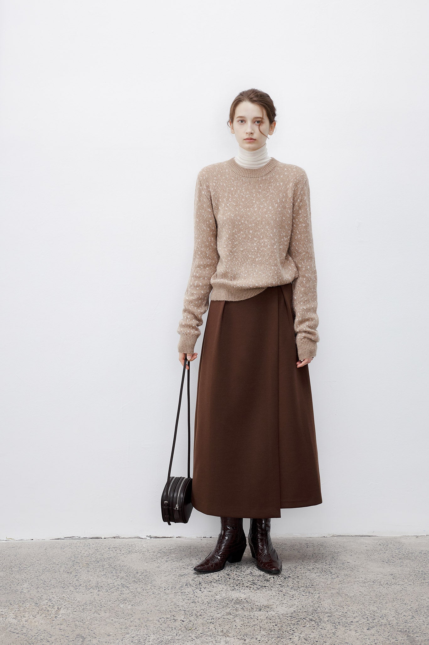 [tageechita] Wool blend jacquard crew neck knit