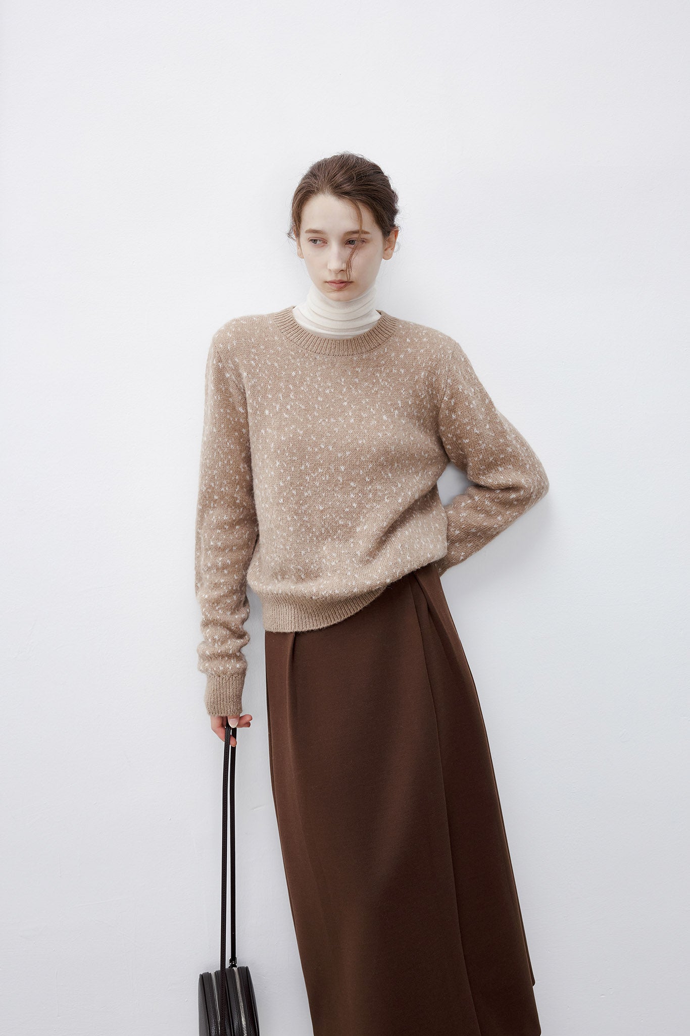 [tageechita] Wool blend jacquard crew neck knit