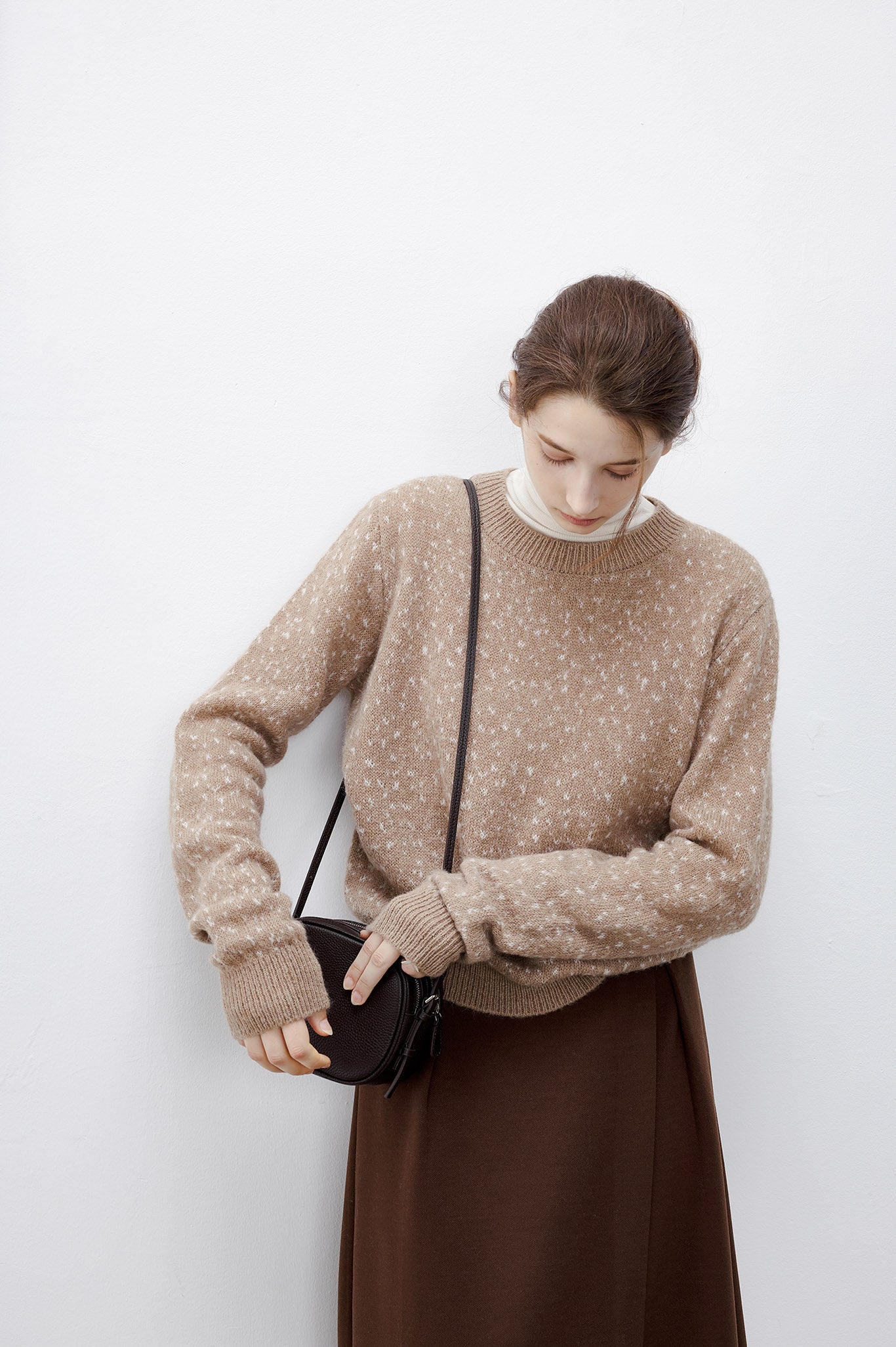 [tageechita] Wool blend jacquard crew neck knit