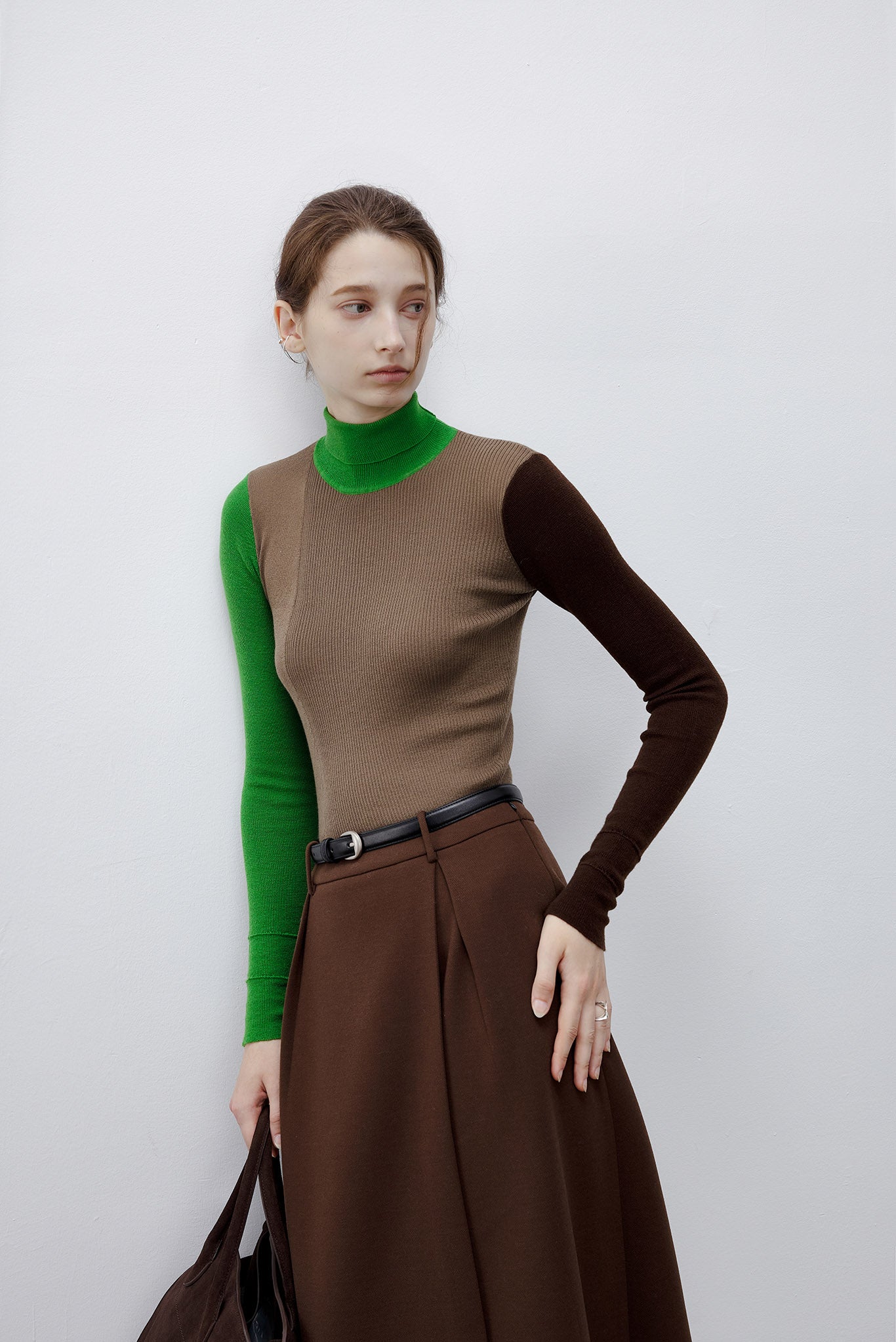 [tageechita] Bicolor high neck wool knit tops