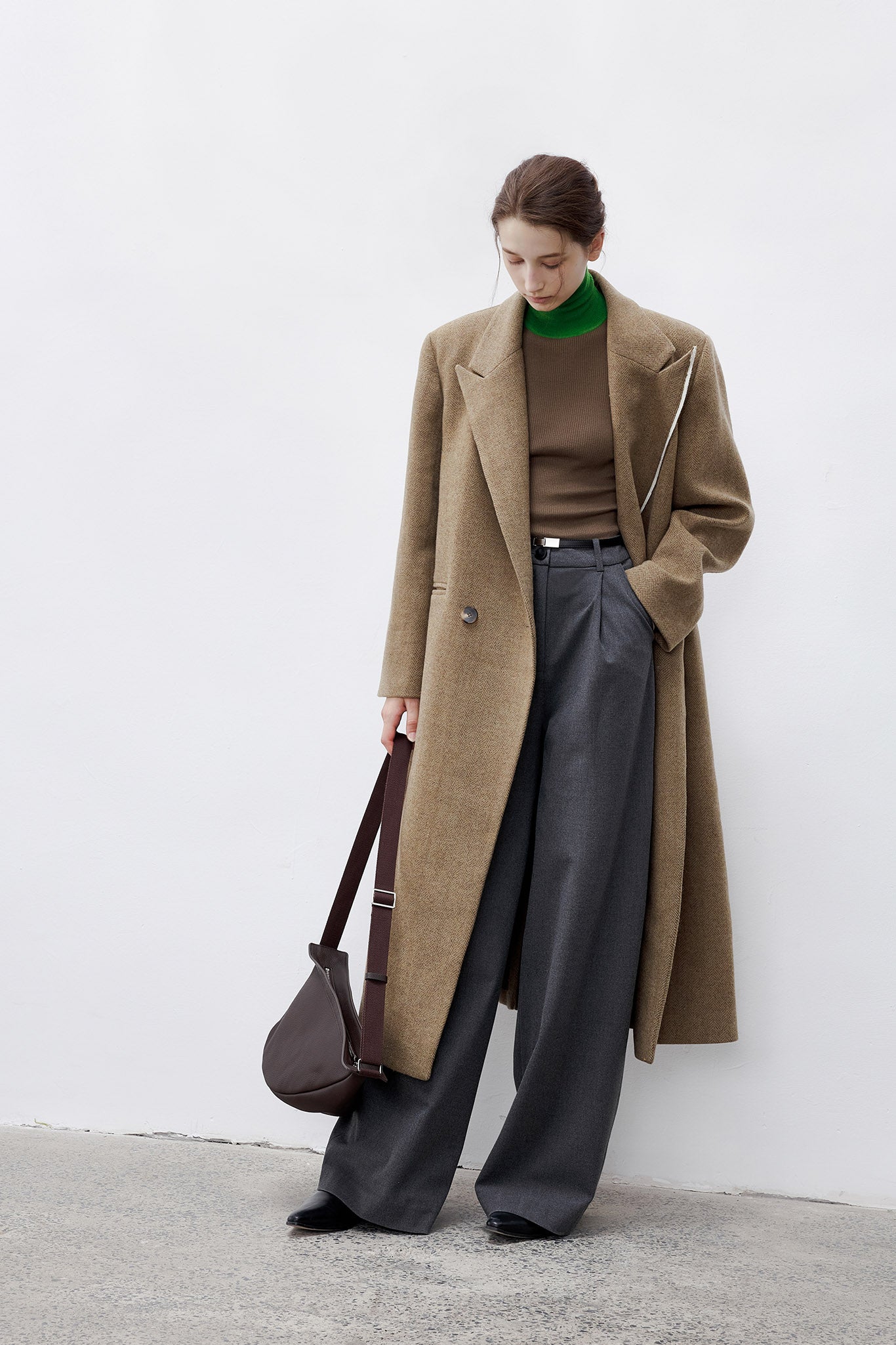 [tageechita] Asymmetric piping long coat