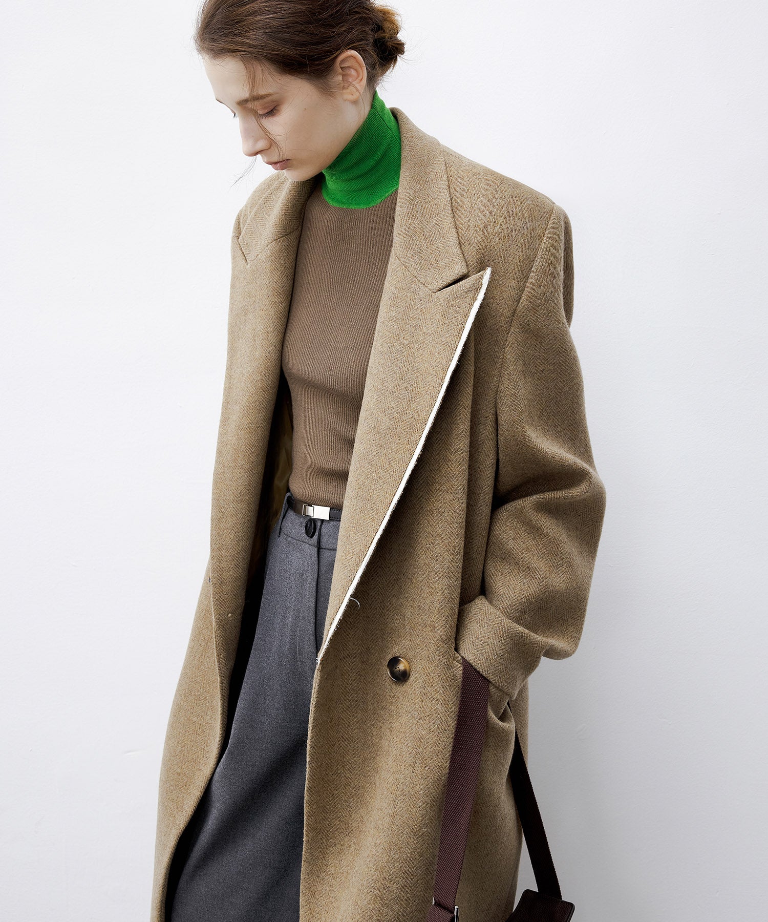 [tageechita] Asymmetric piping long coat