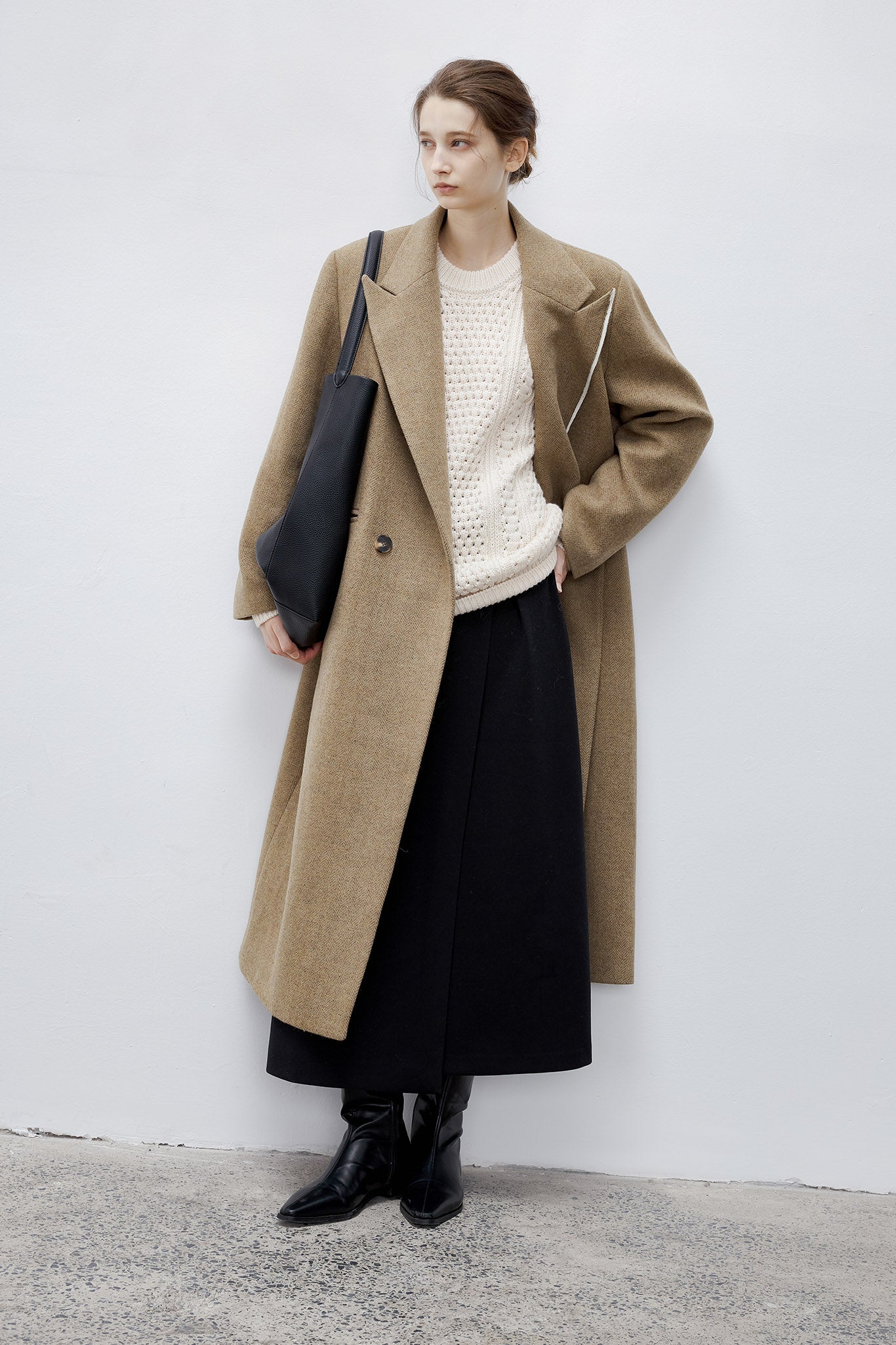 [tageechita] Asymmetric piping long coat