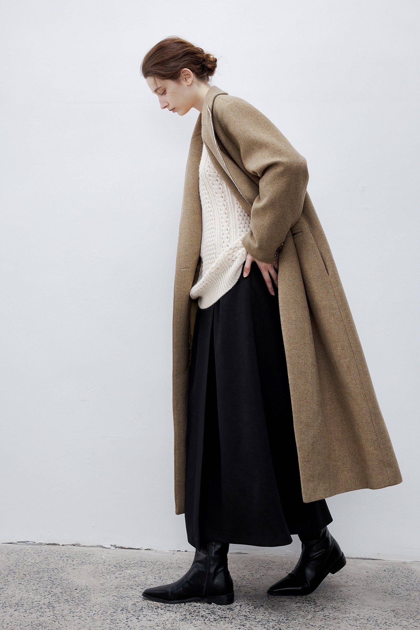 [tageechita] Asymmetric piping long coat