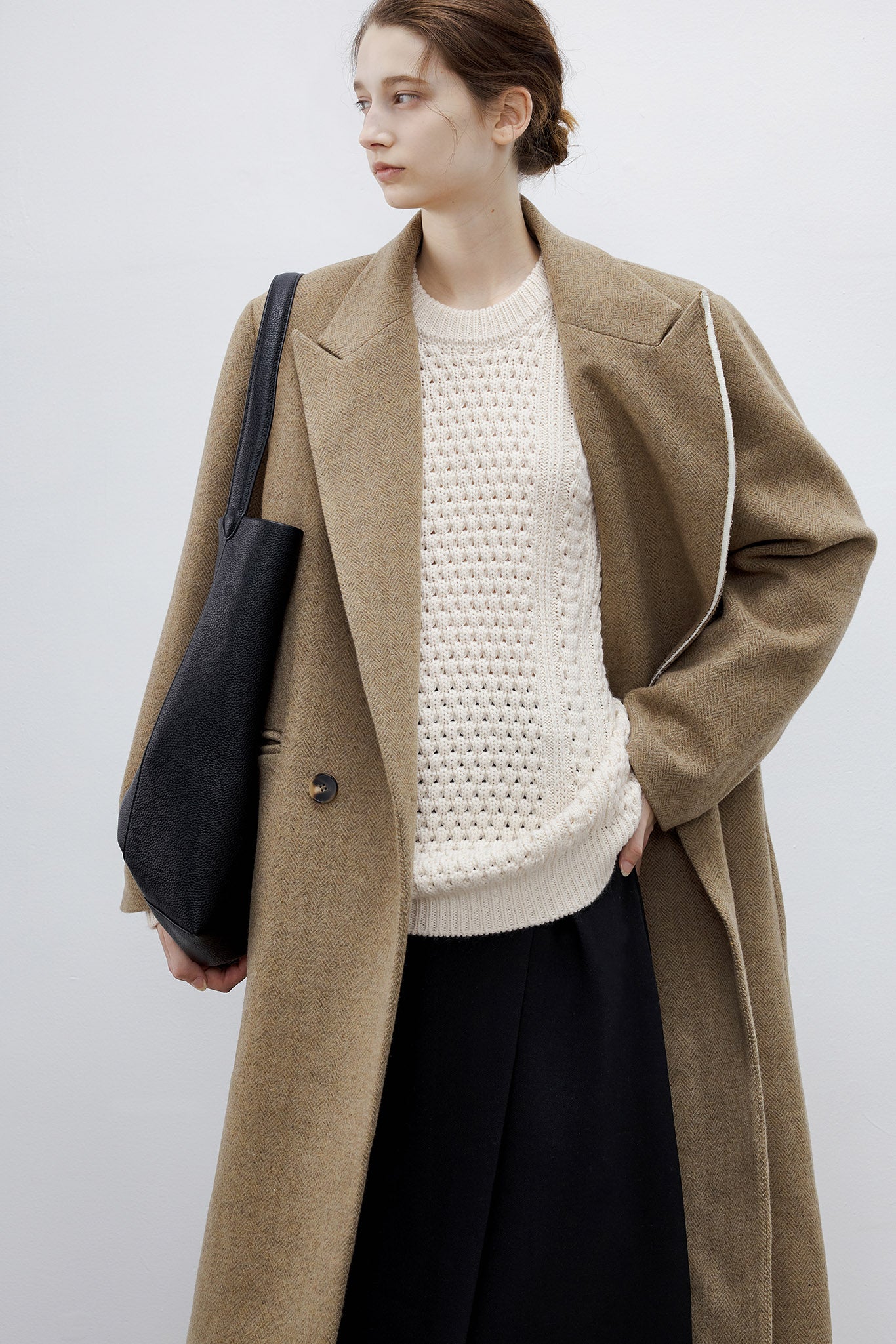 [tageechita] Asymmetric piping long coat