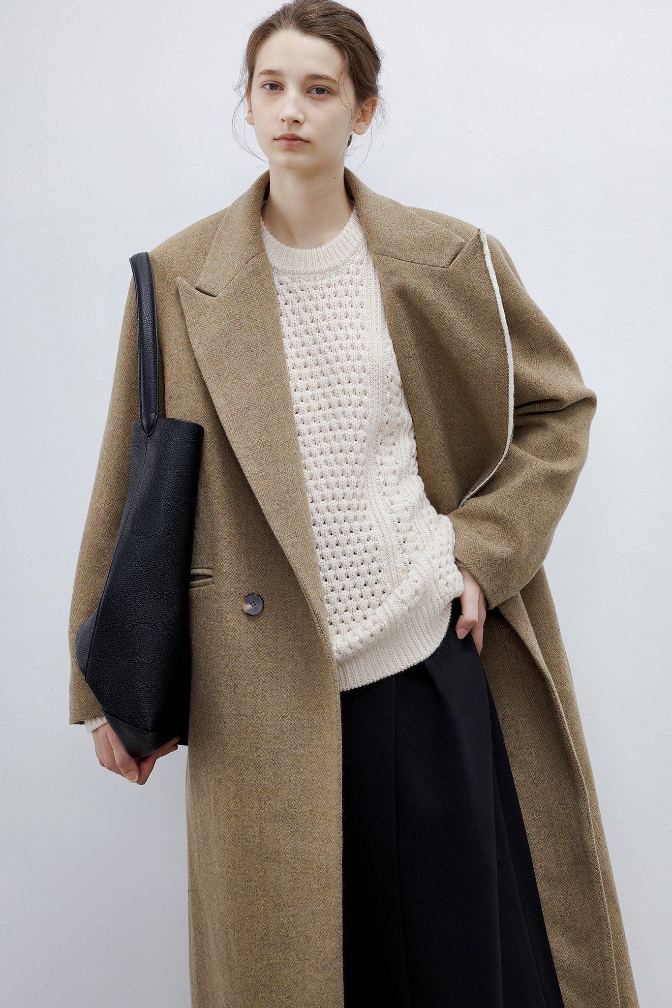 [tageechita] Asymmetric piping long coat