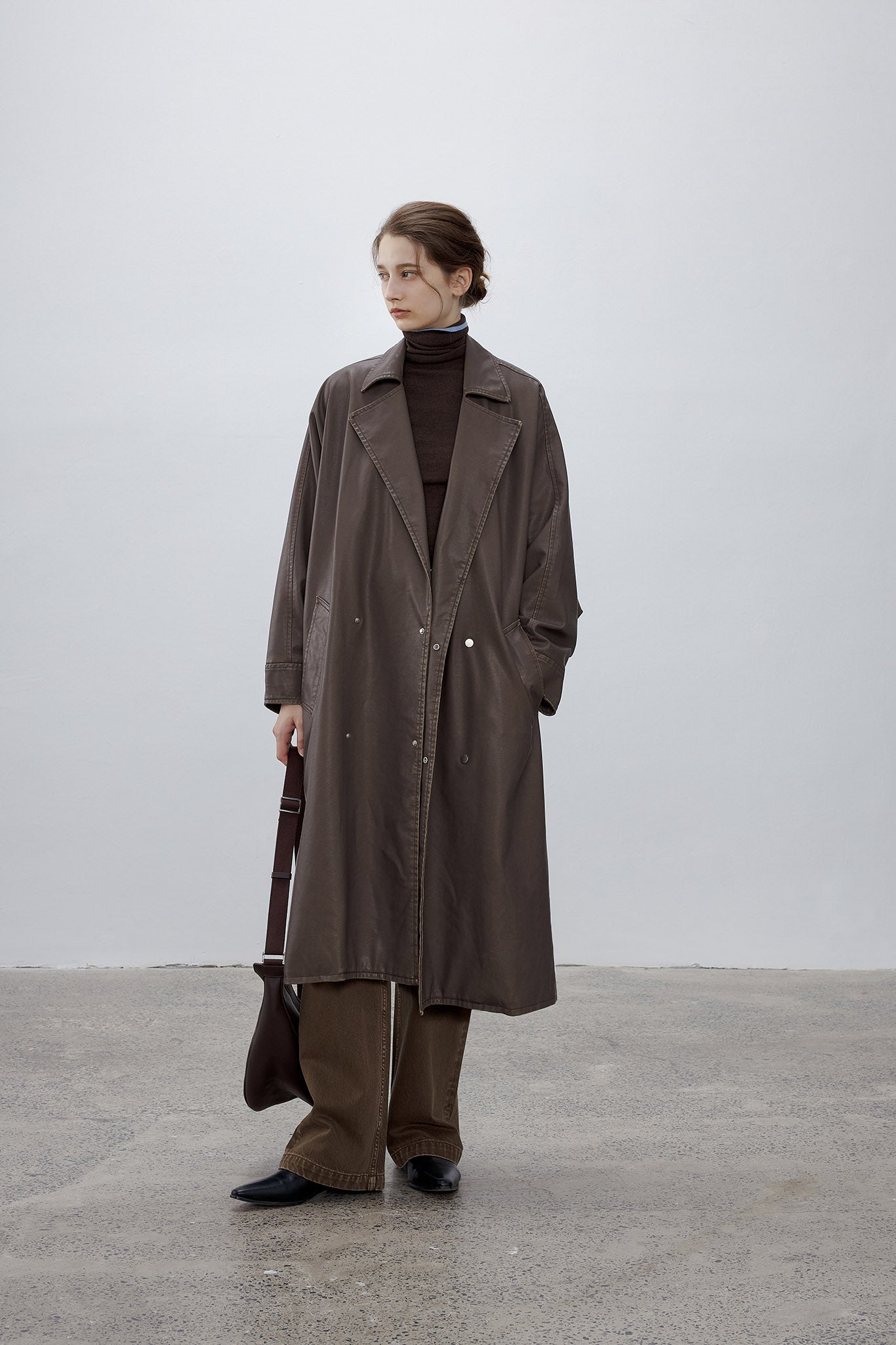 [tageechita] Over silhouette leather long coat