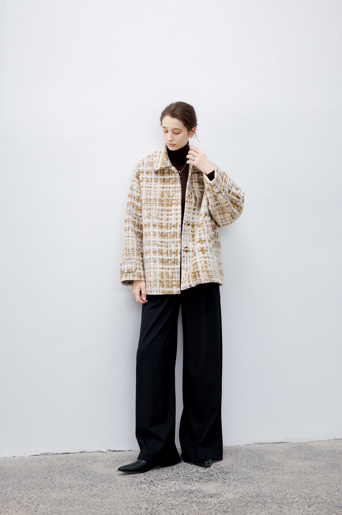 [tageechita] Compressed wool random check jacket