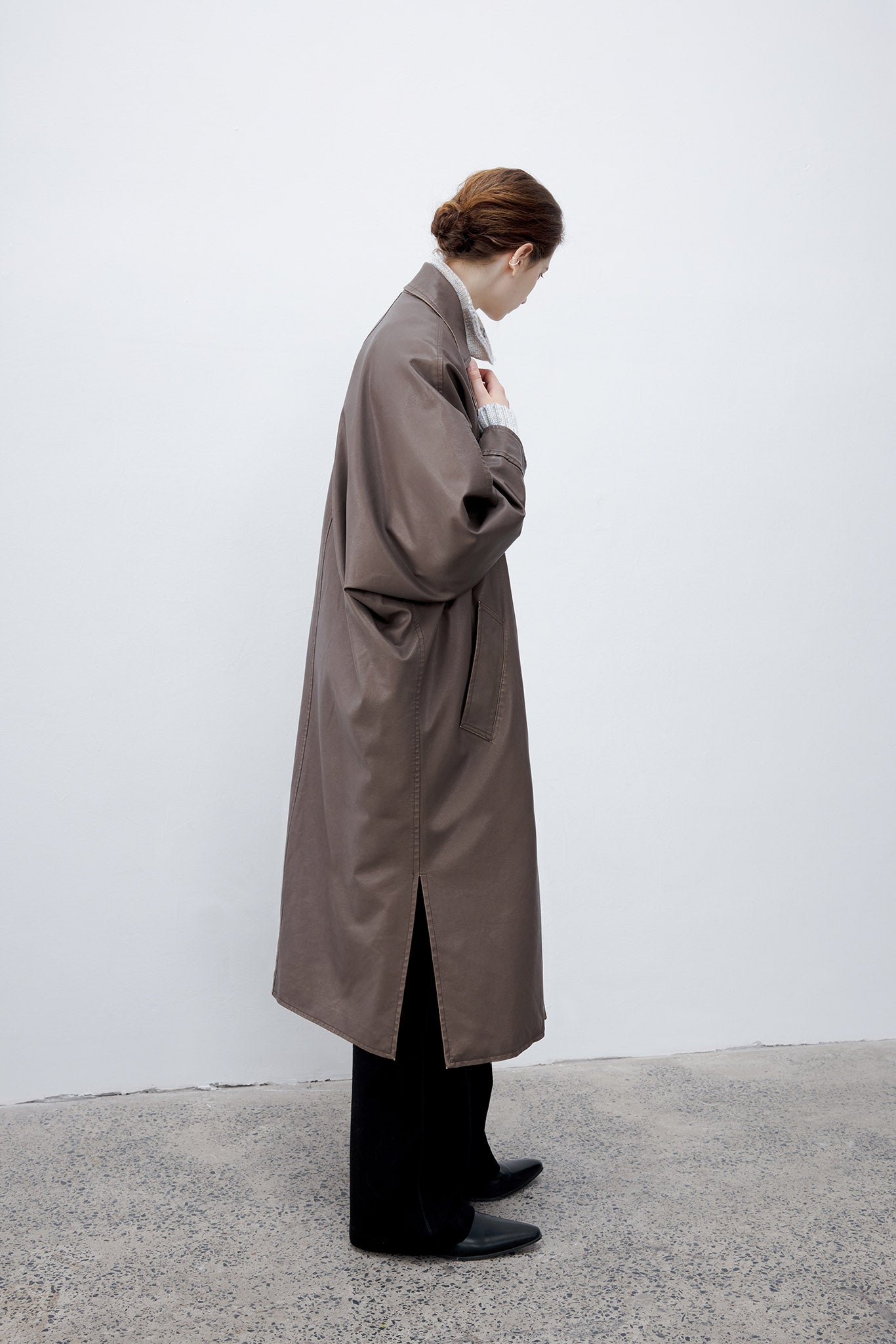 [tageechita] Over silhouette leather long coat