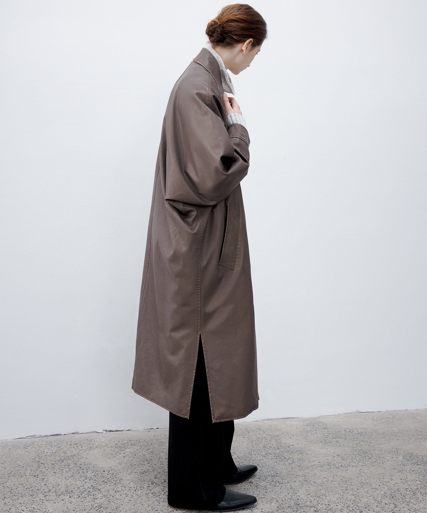 [tageechita] Over silhouette leather long coat