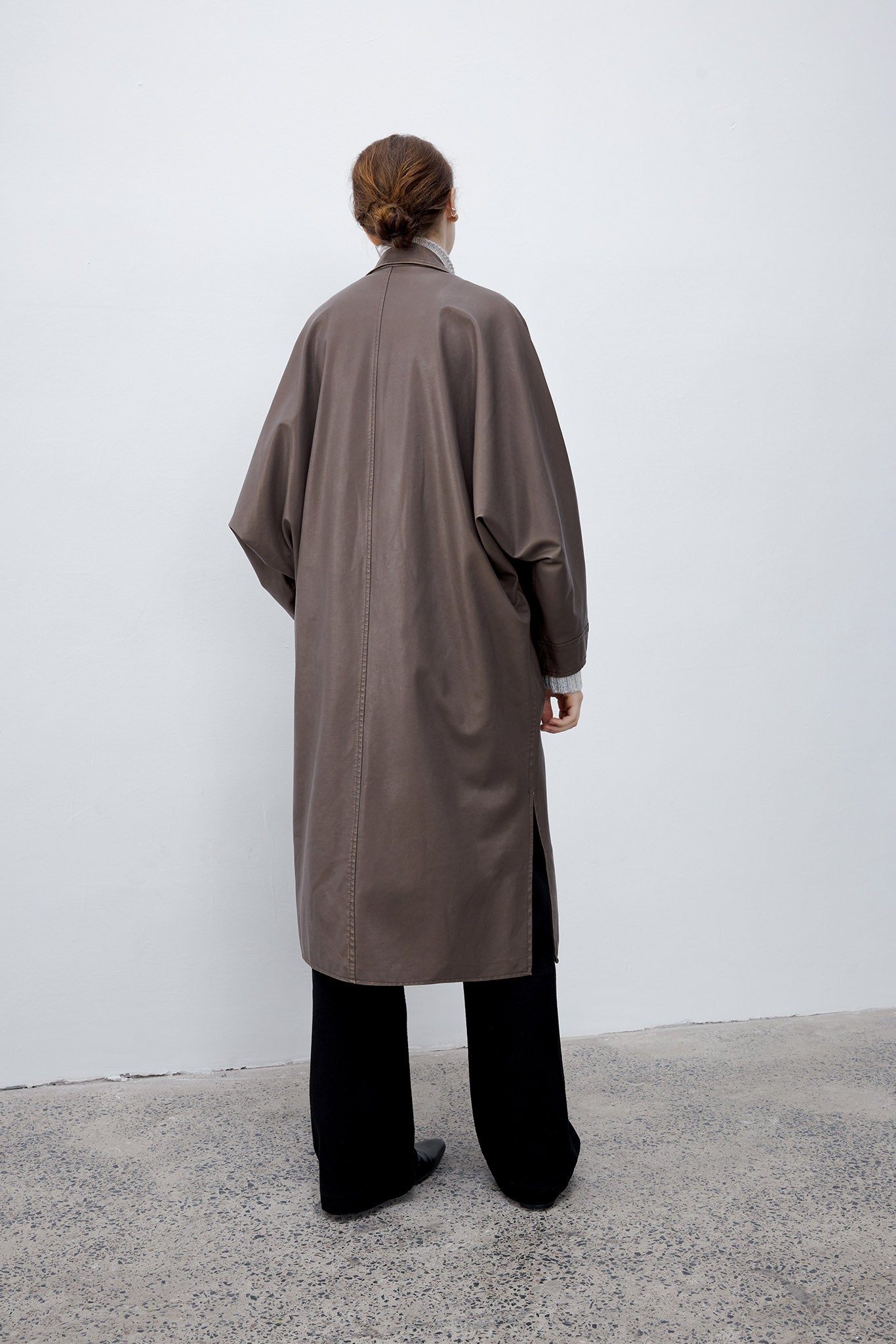 [tageechita] Over silhouette leather long coat