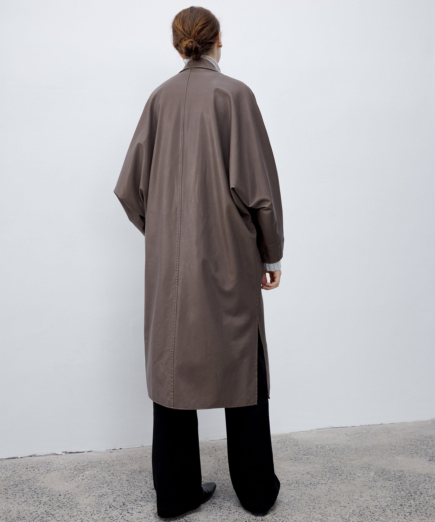 [tageechita] Over silhouette leather long coat