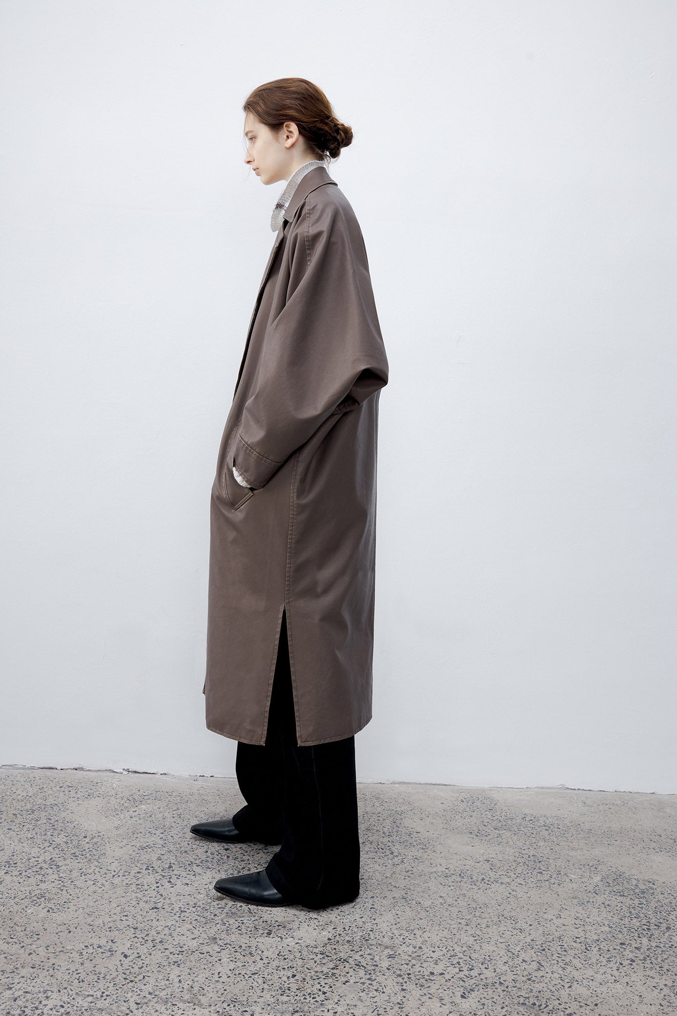 [tageechita] Over silhouette leather long coat