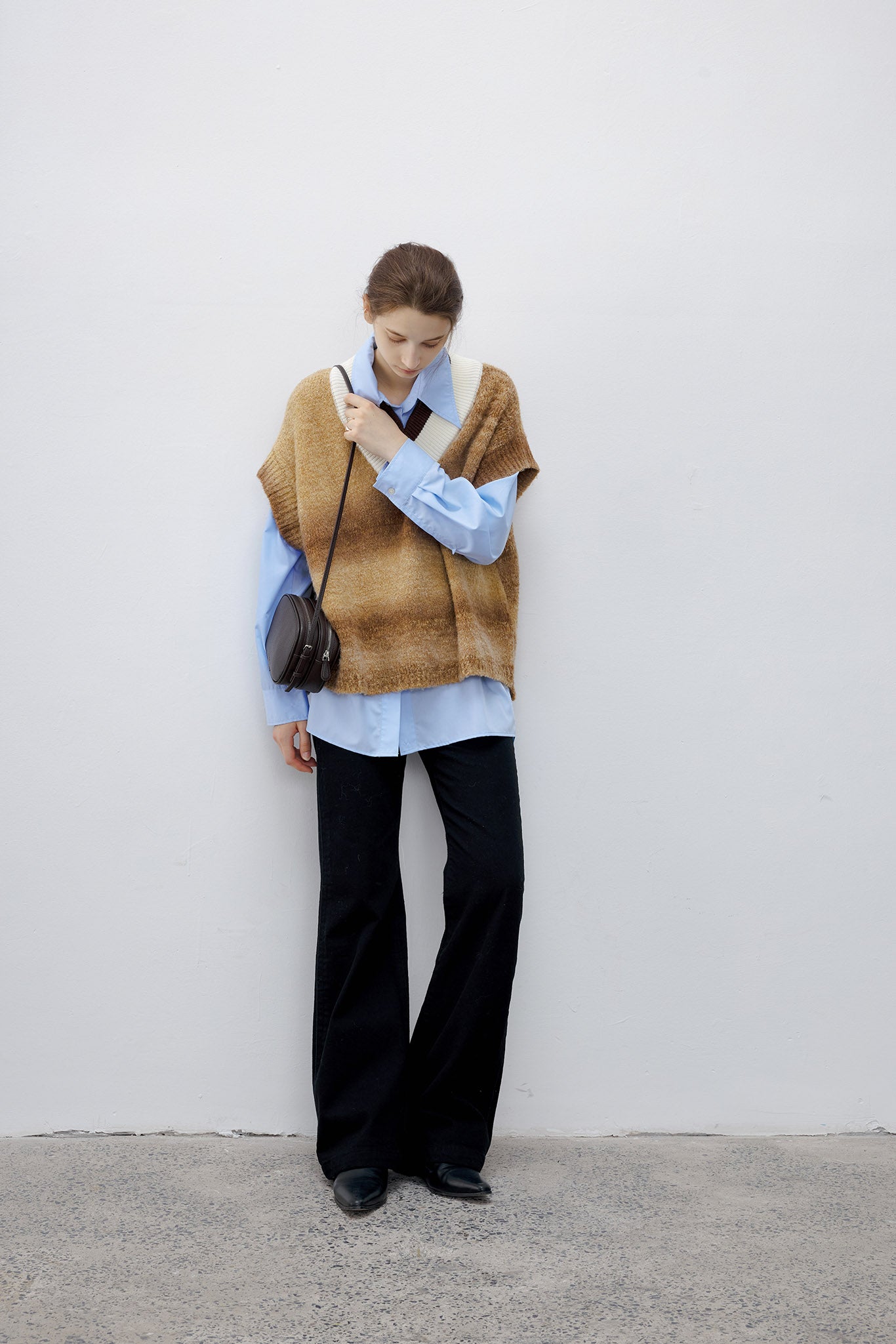 [tageechita] Gradient border V-neck knit vest