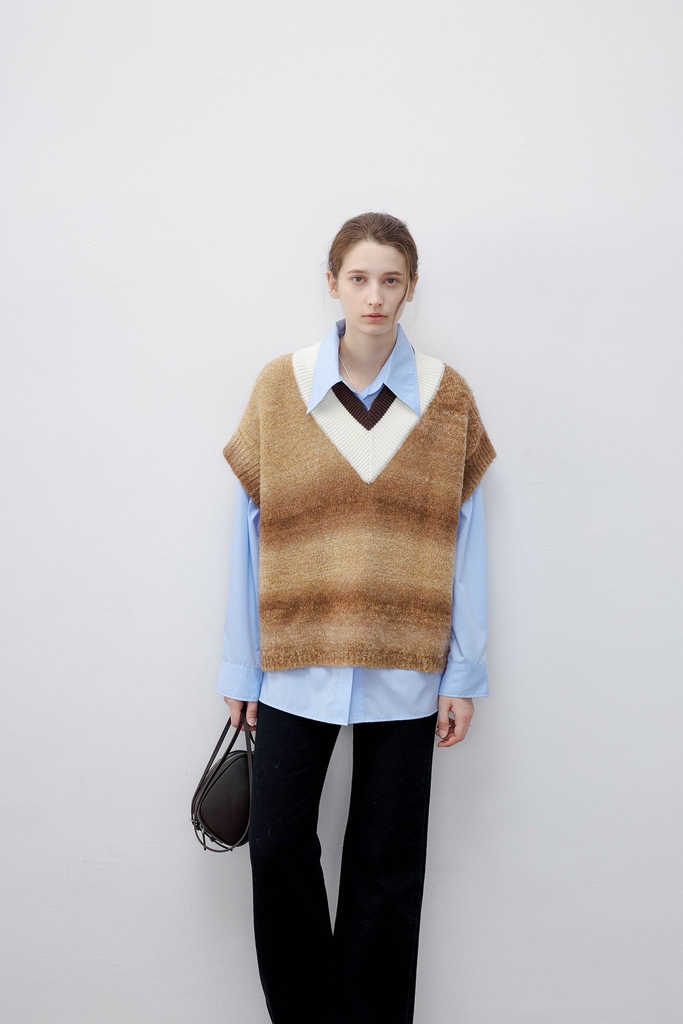 [tageechita] Gradient border V-neck knit vest