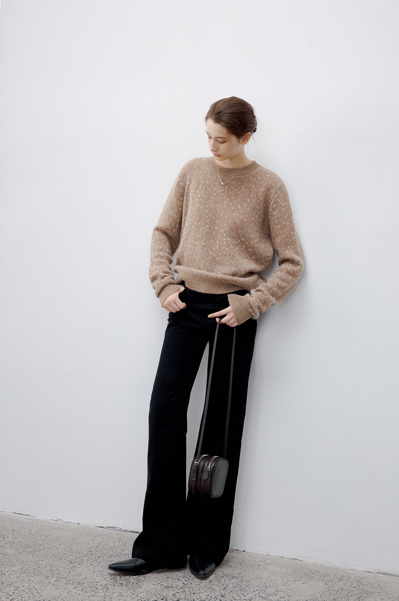 [tageechita] Wool blend jacquard crew neck knit