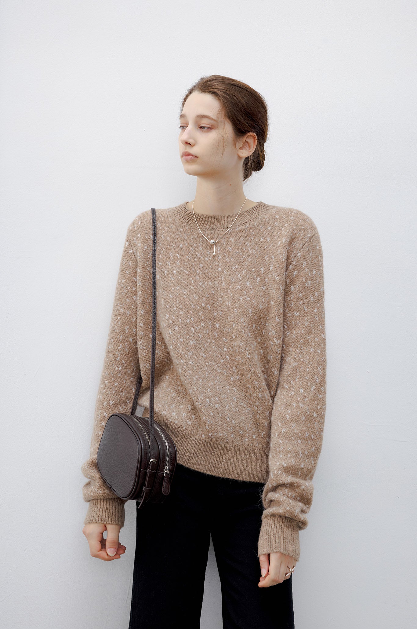 [tageechita] Wool blend jacquard crew neck knit