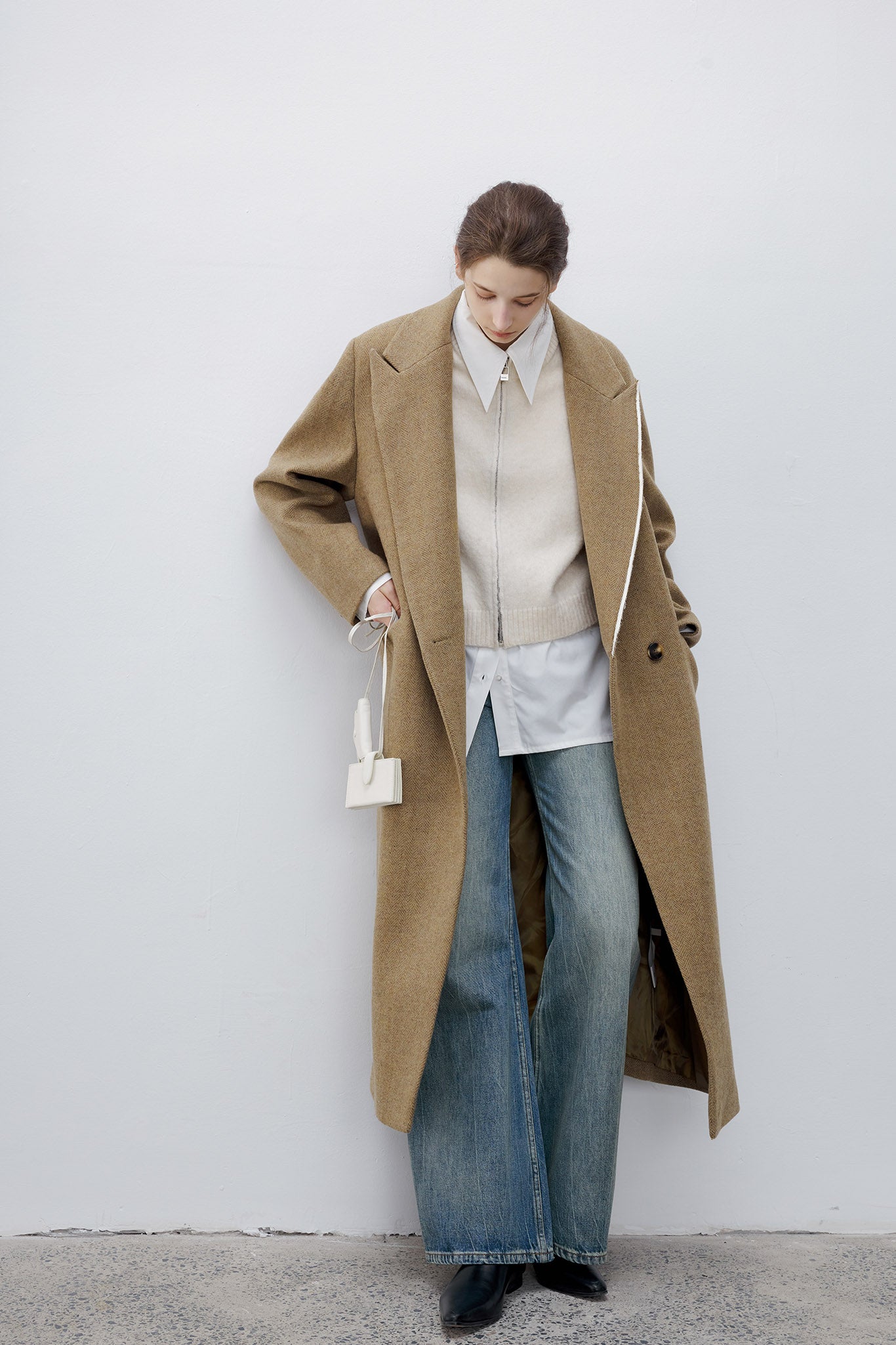 [tageechita] Asymmetric piping long coat