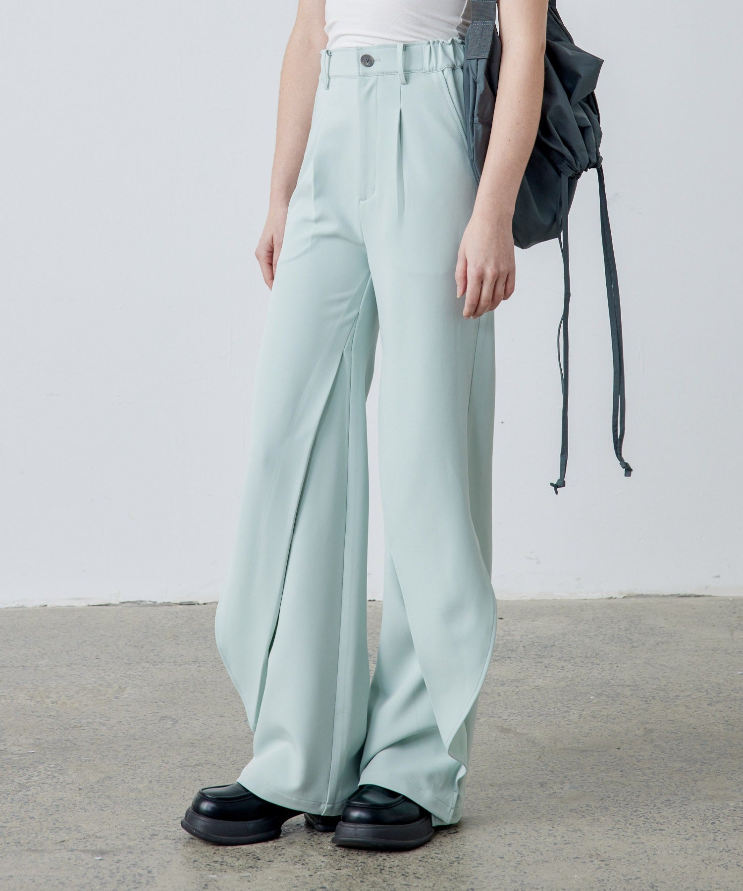 Drape Panel Wide-Leg Flare Trousers