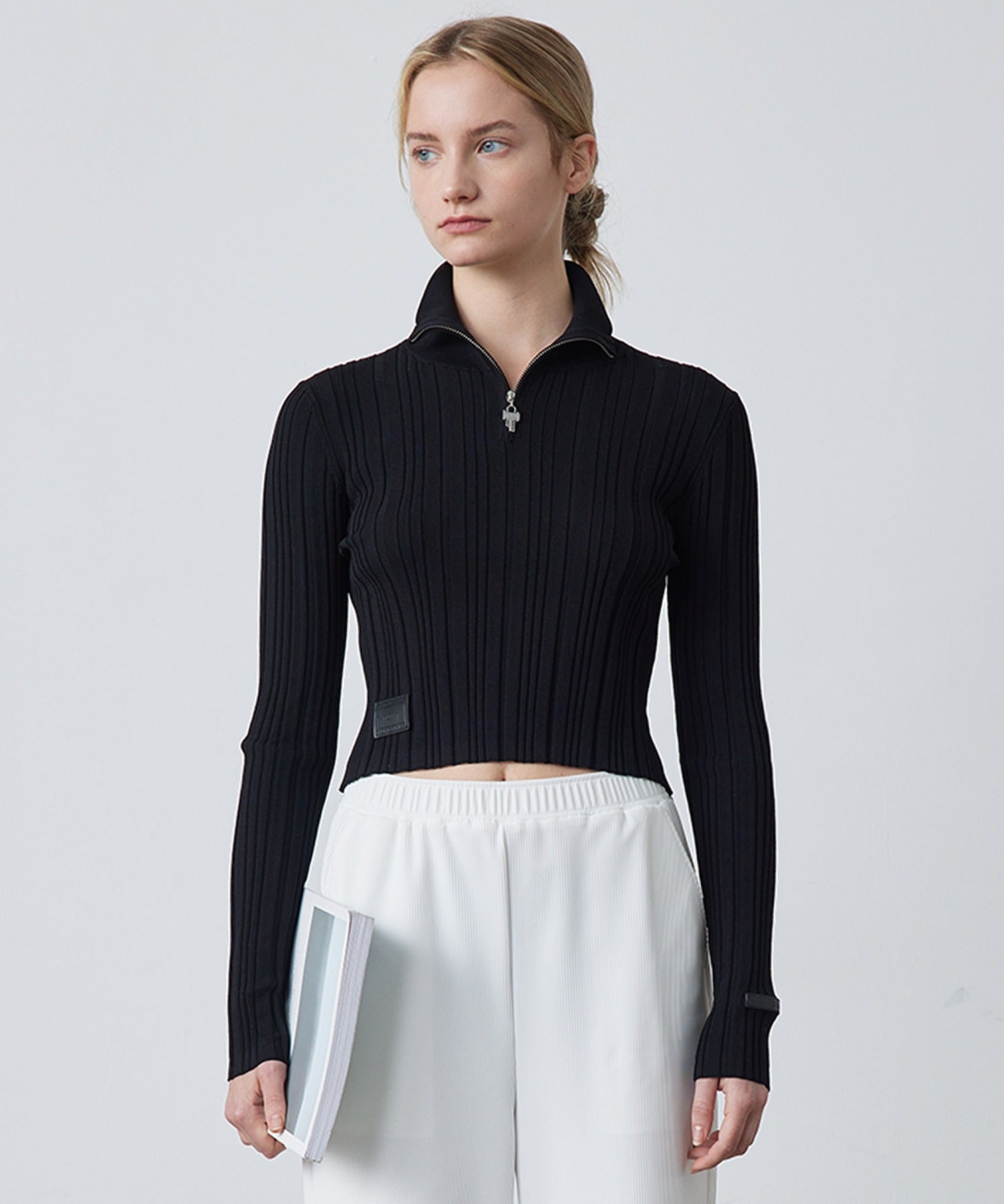 Half-Zip Ribbed Knit Pullover