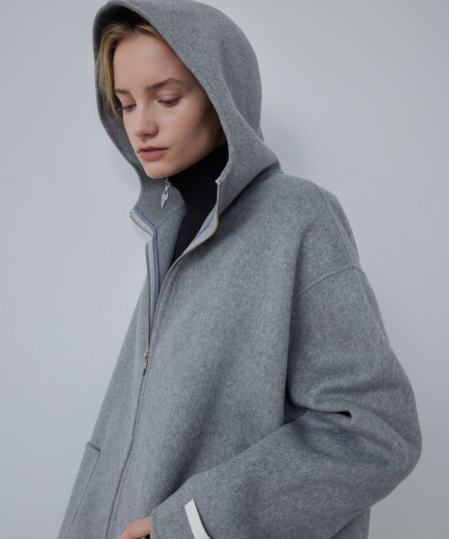 Zip-Up Wool Blend Short Coat