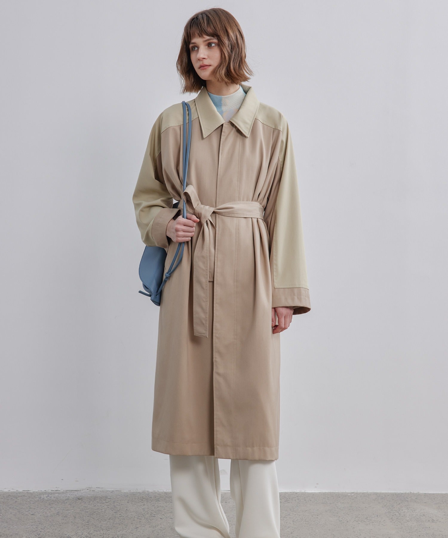 Oversized Bi-Color Raglan Sleeve Trench Coat