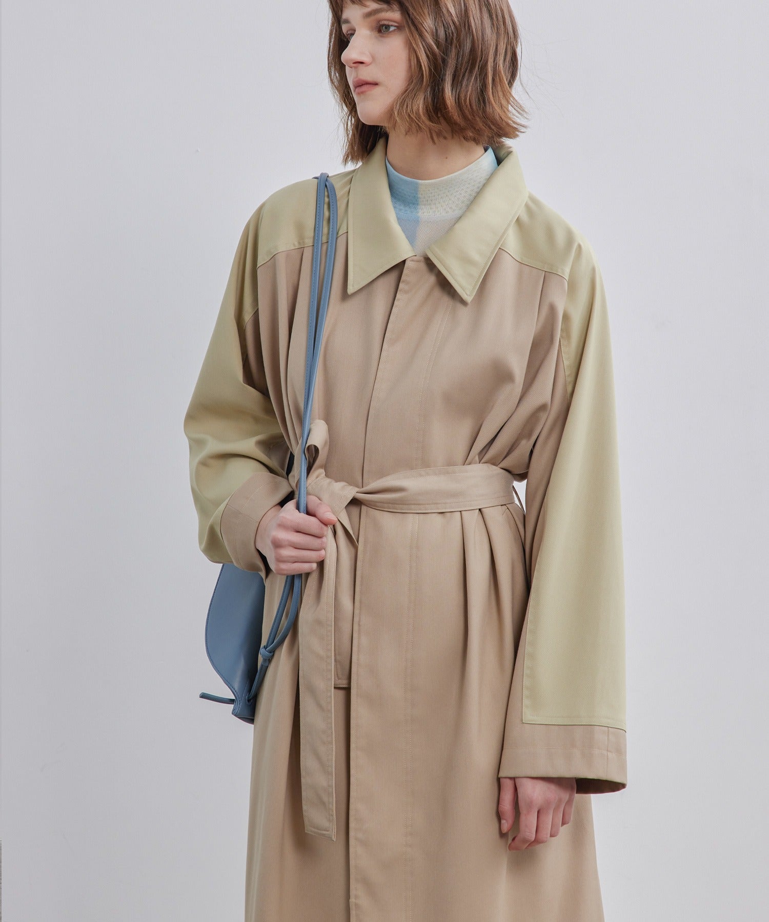 Oversized Bi-Color Raglan Sleeve Trench Coat