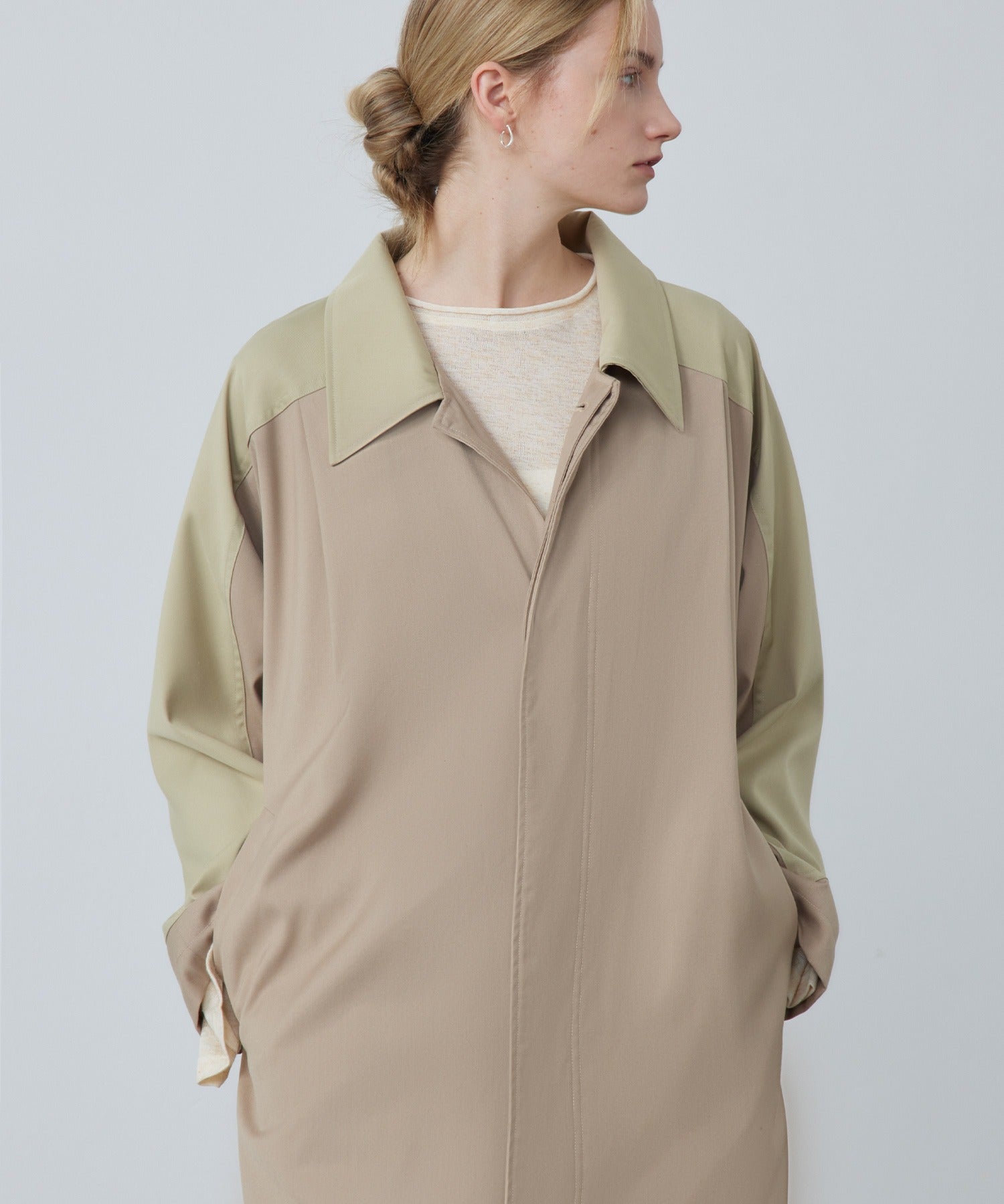 Oversized Bi-Color Raglan Sleeve Trench Coat